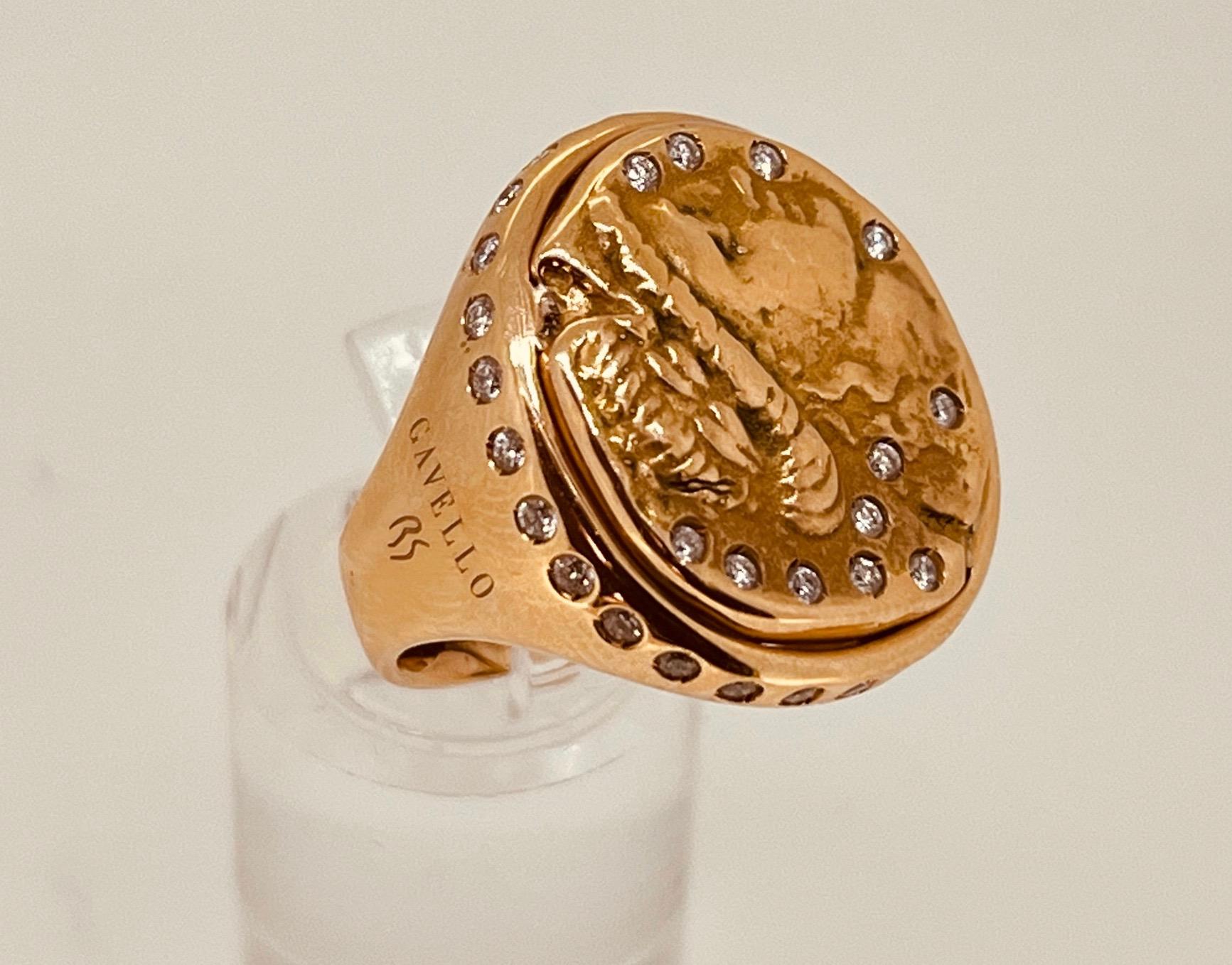 Gavello Ring aus 18 Karat Gold und Diamanten, Centring ein Bild von Alexander dem Großen Damen im Angebot