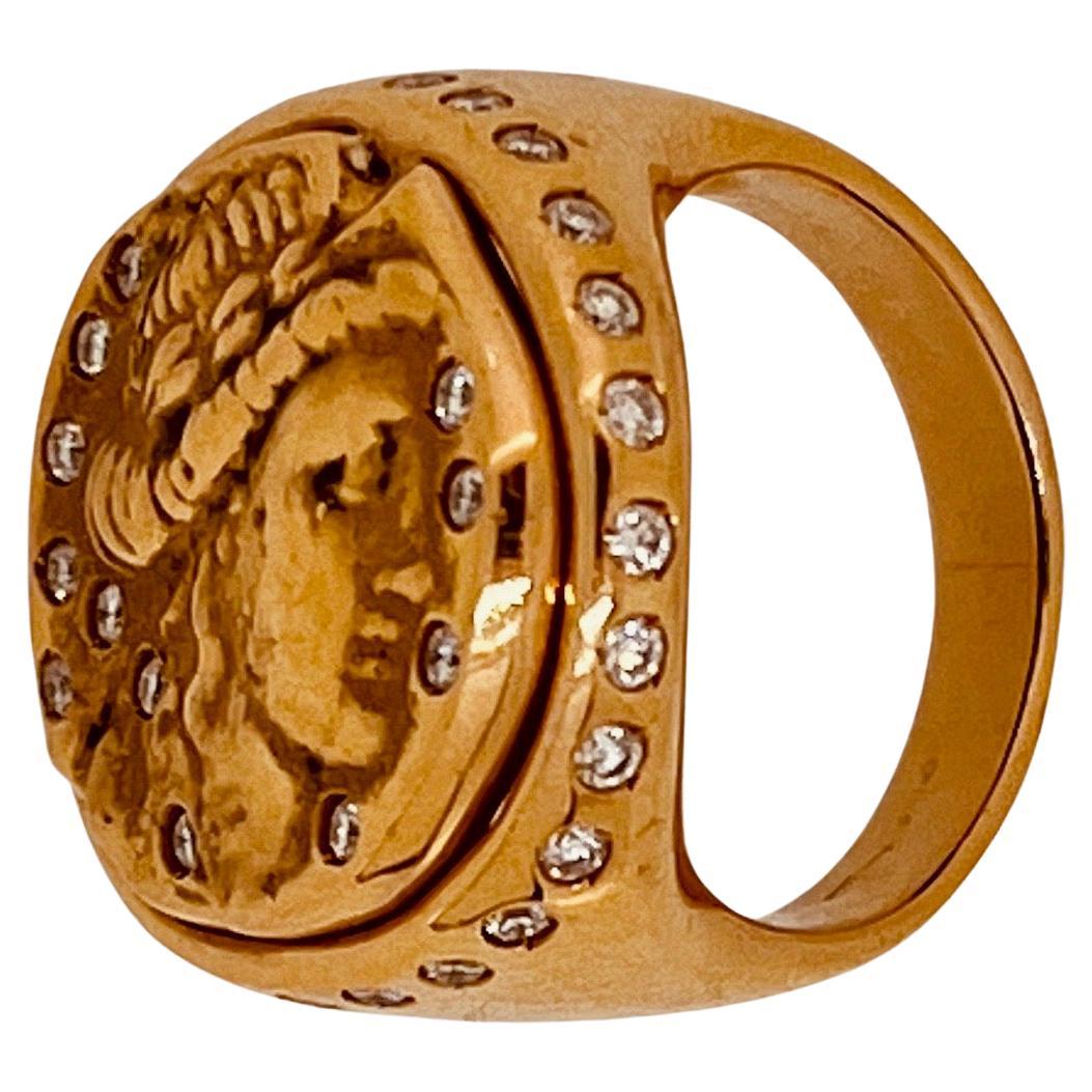 Gavello 18ct Gold and Diamond Ring, Centring an Image of Alexander The Great
