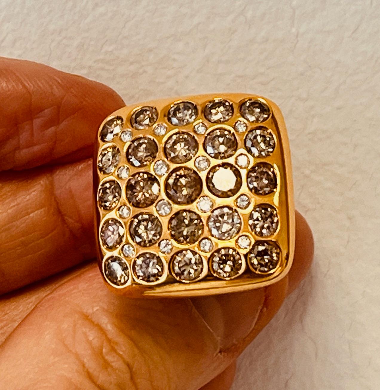 GAVELLO 18ct Yellow Gold Ring With 8cts Brown and White Diamonds For Sale 8