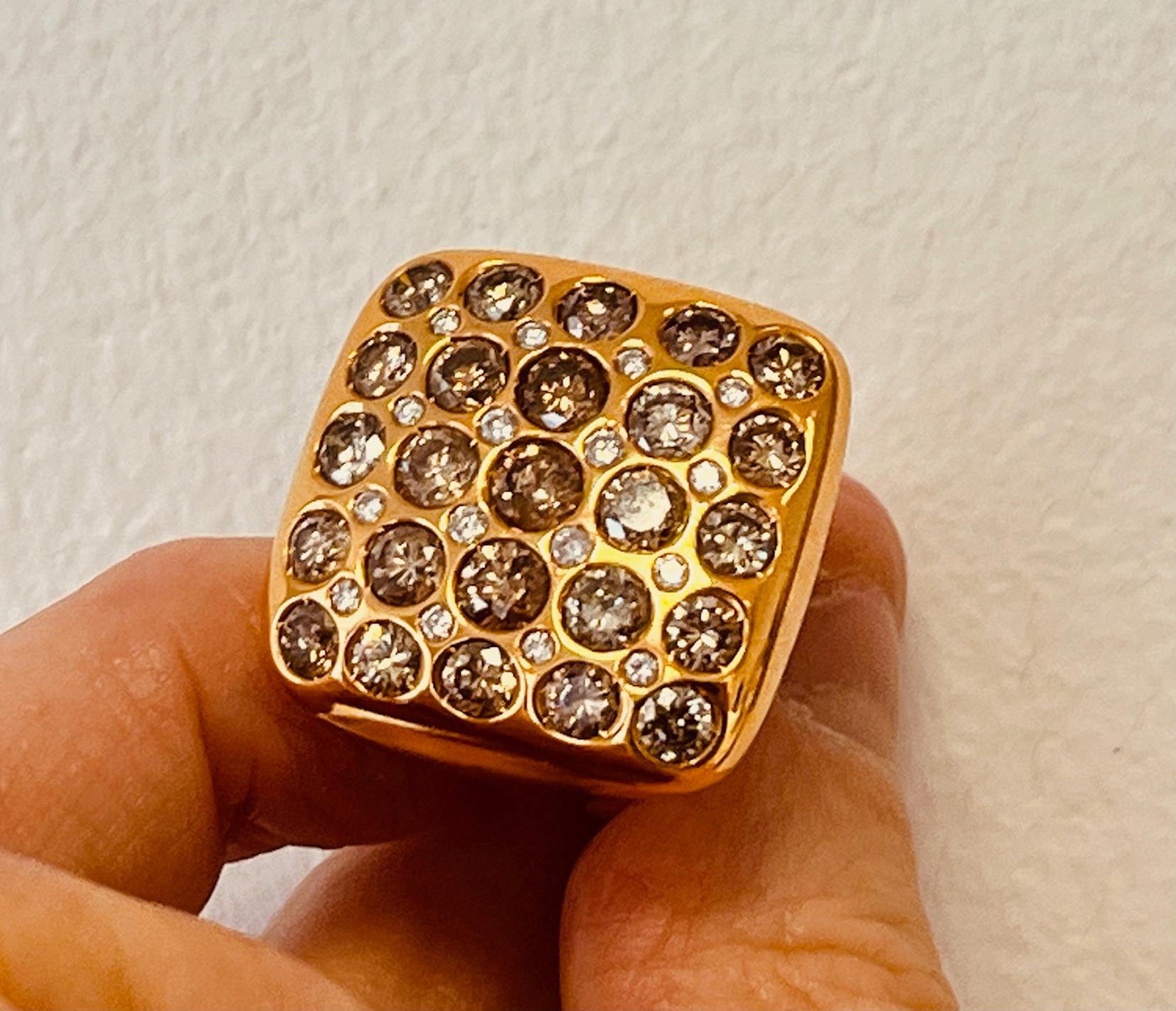 GAVELLO 18ct Yellow Gold Ring With 8cts Brown and White Diamonds For Sale 9
