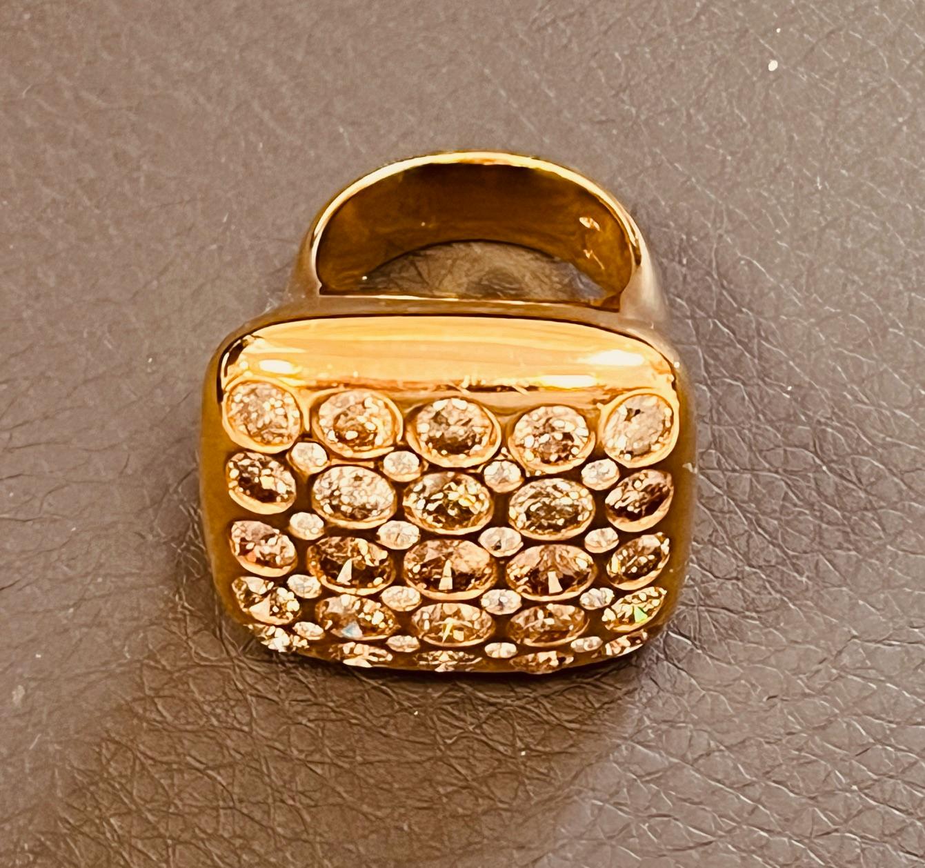 GAVELLO 18ct Yellow Gold Ring With 8cts Brown and White Diamonds For Sale 11