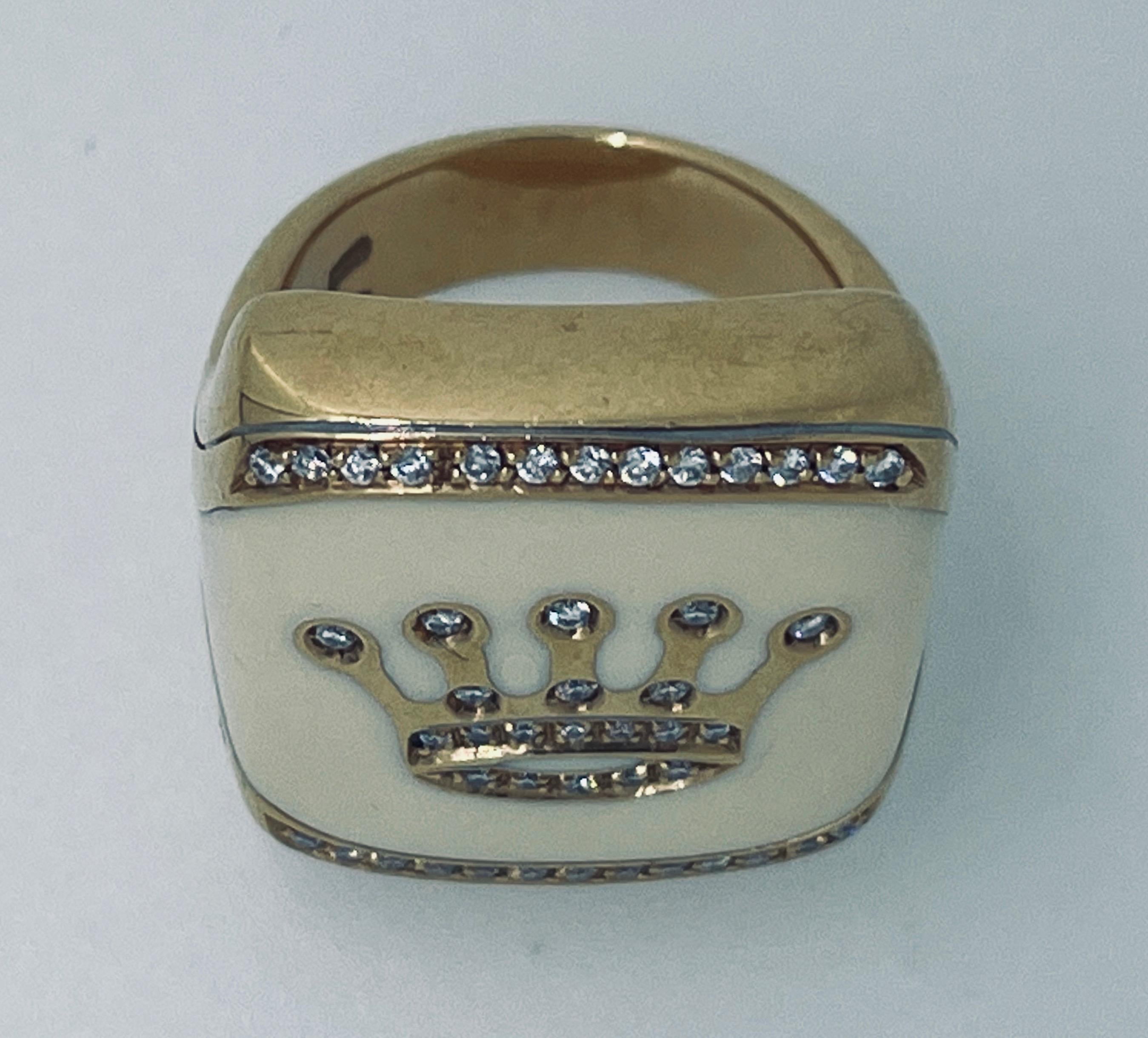 Gavello Kronenring aus 18 Karat Gold, mit Emaille und 0,4 Karat Diamanten besetzt (Künstler*in) im Angebot