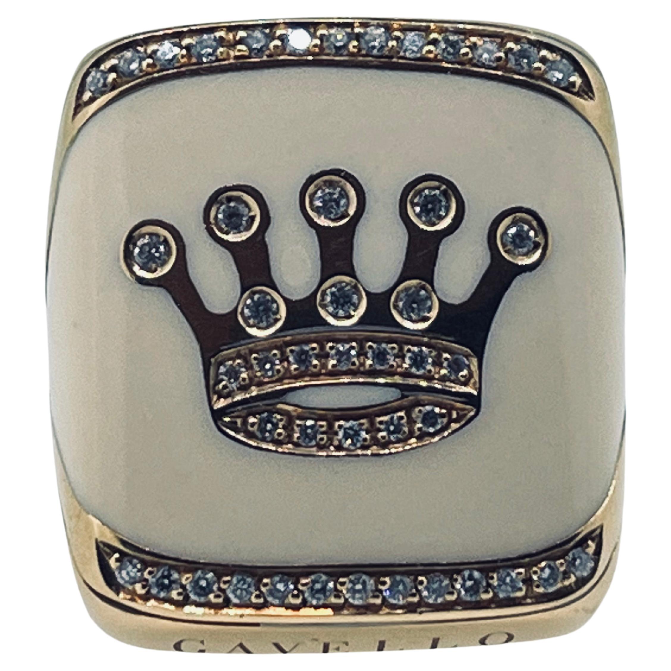 Gavello Crown Ring in 18ct Gold, Made with Enamel and 0.4ct Diamond Set For Sale