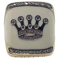 Retro Gavello Crown Ring in 18ct Gold, Made with Enamel and 0.4ct Diamond Set