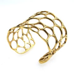 Gavello Diamond Studded 18 Karat Yellow Gold Open Wide Cuff Bracelet