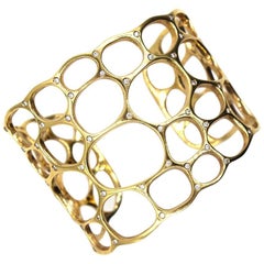 Gavello Diamond Studded 18 Karat Yellow Gold Open Wide Cuff Bracelet