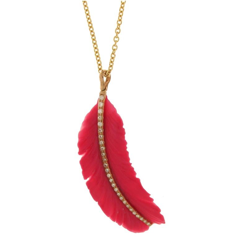 Gavello Rose Gold White Diamond Essenza Feather Pendant Necklace For Sale