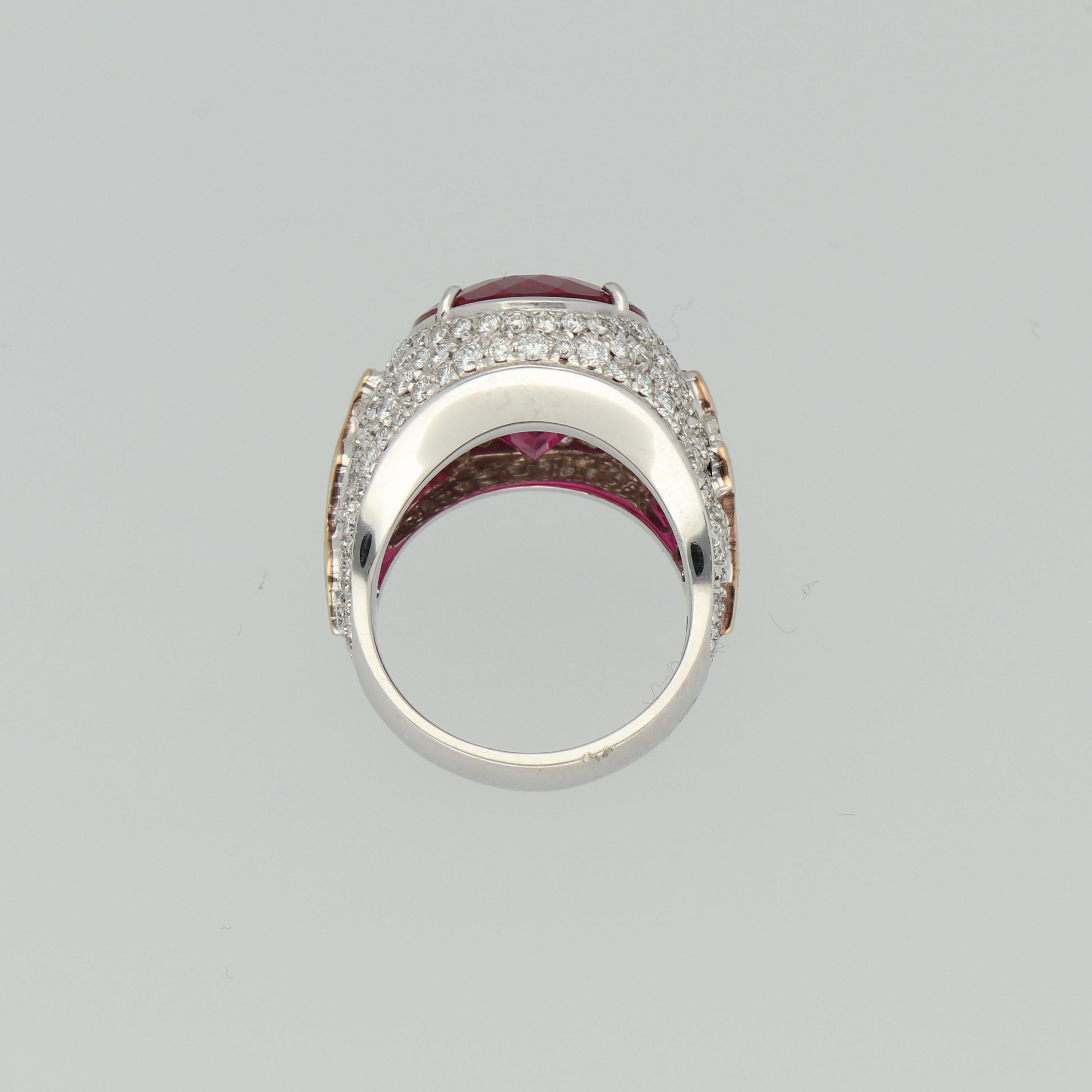 Women's Gavello Rubellite Pave Diamonds Gold Cocktail Ring For Sale