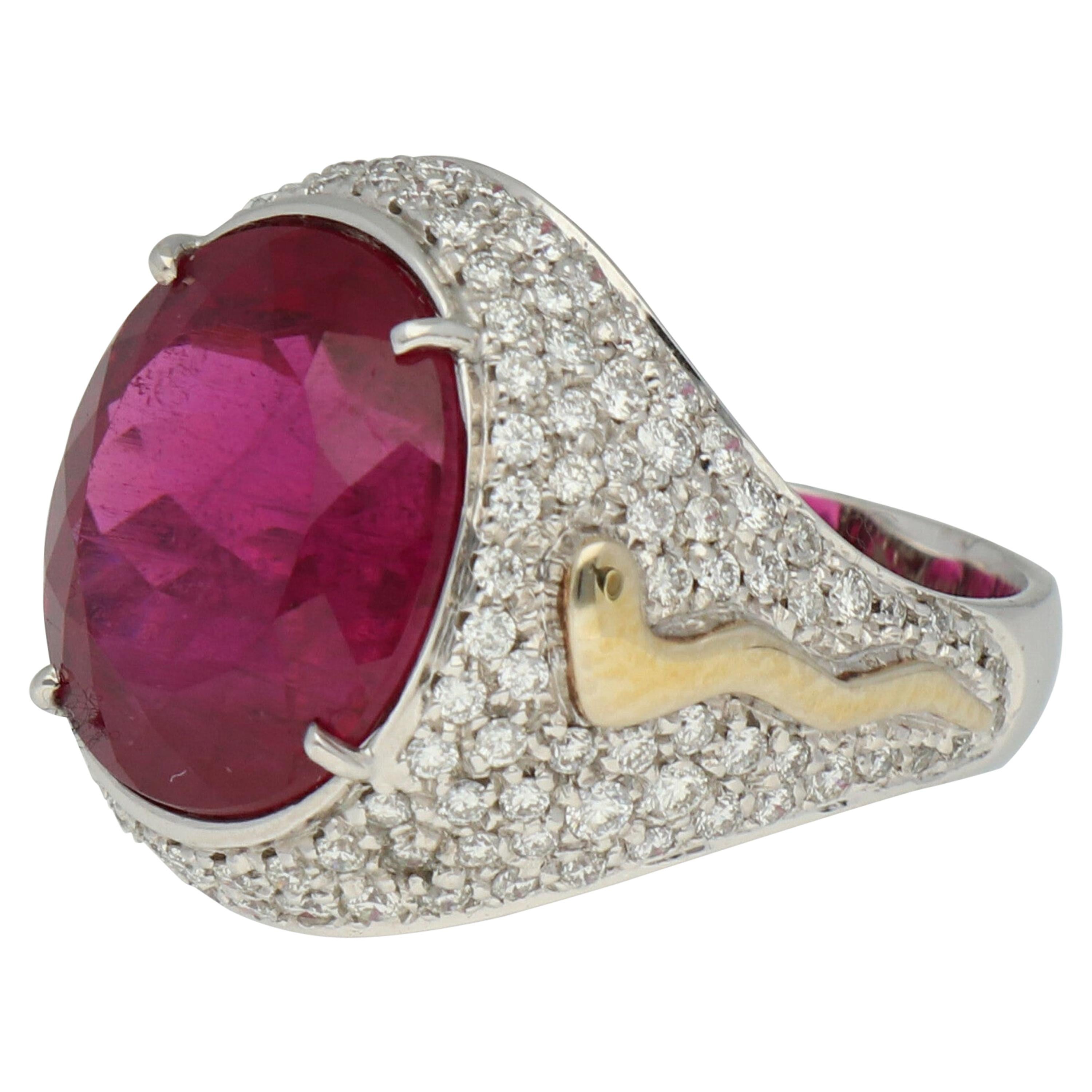 Gavello Rubellite Pave Diamonds Gold Cocktail Ring For Sale