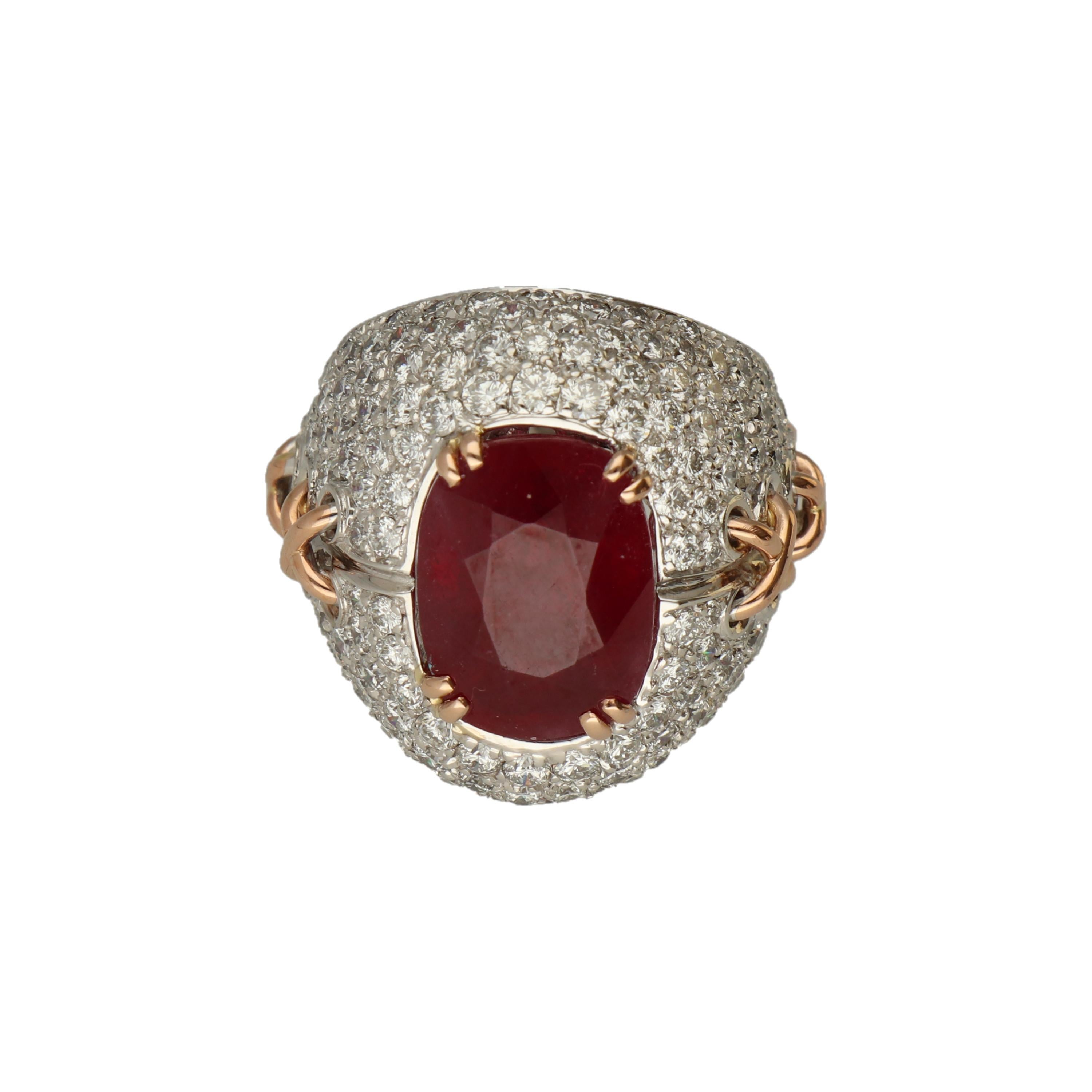 Gavello Ruby Diamonds Pave White and Yellow Gold Cocktail Ring In New Condition For Sale In Andorra la Vella, AD