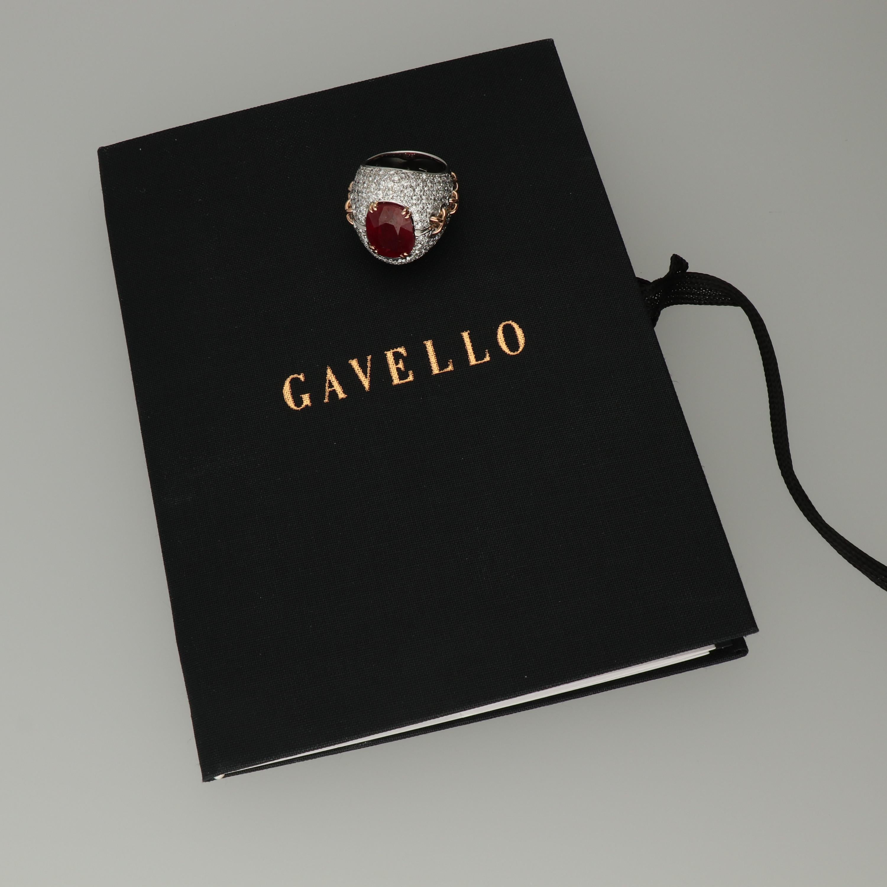 Gavello Ruby Diamonds Pave White and Yellow Gold Cocktail Ring For Sale 1