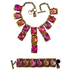 Vintage GAVILANE Paris, High Fashion SET: Necklace and Bracelet, glass paste 
