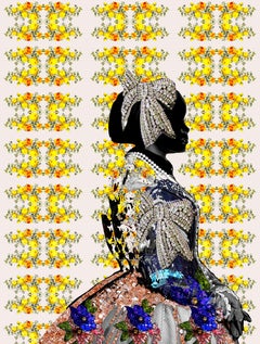 Tête d'État n° 36 - Collage de photos avec pierres précieuses sur panneau froissé