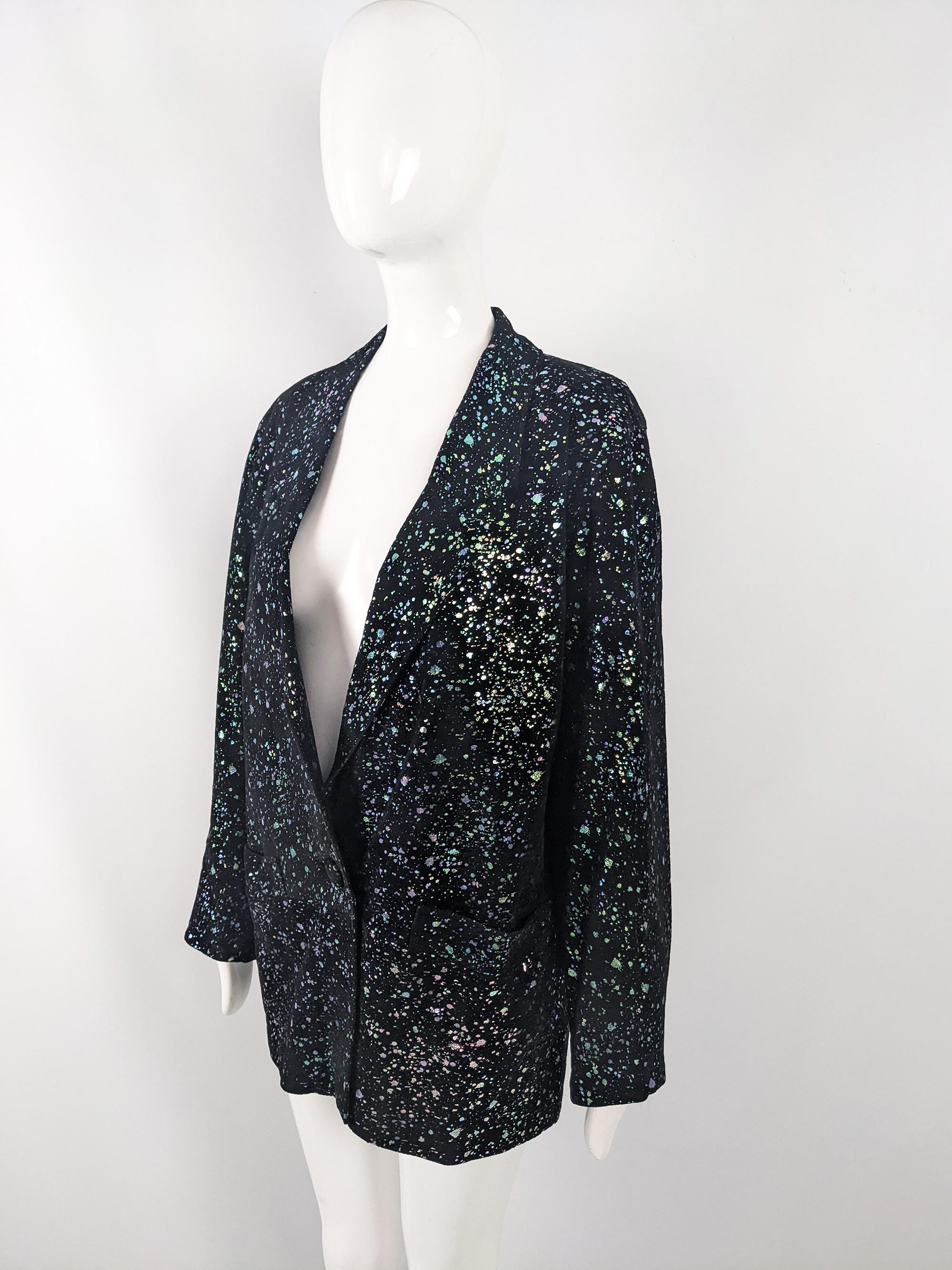 Gavin Brown Vintage 80s Black Suede Holographic Iridescent Print Jacket, 1980s In Good Condition For Sale In Doncaster, South Yorkshire