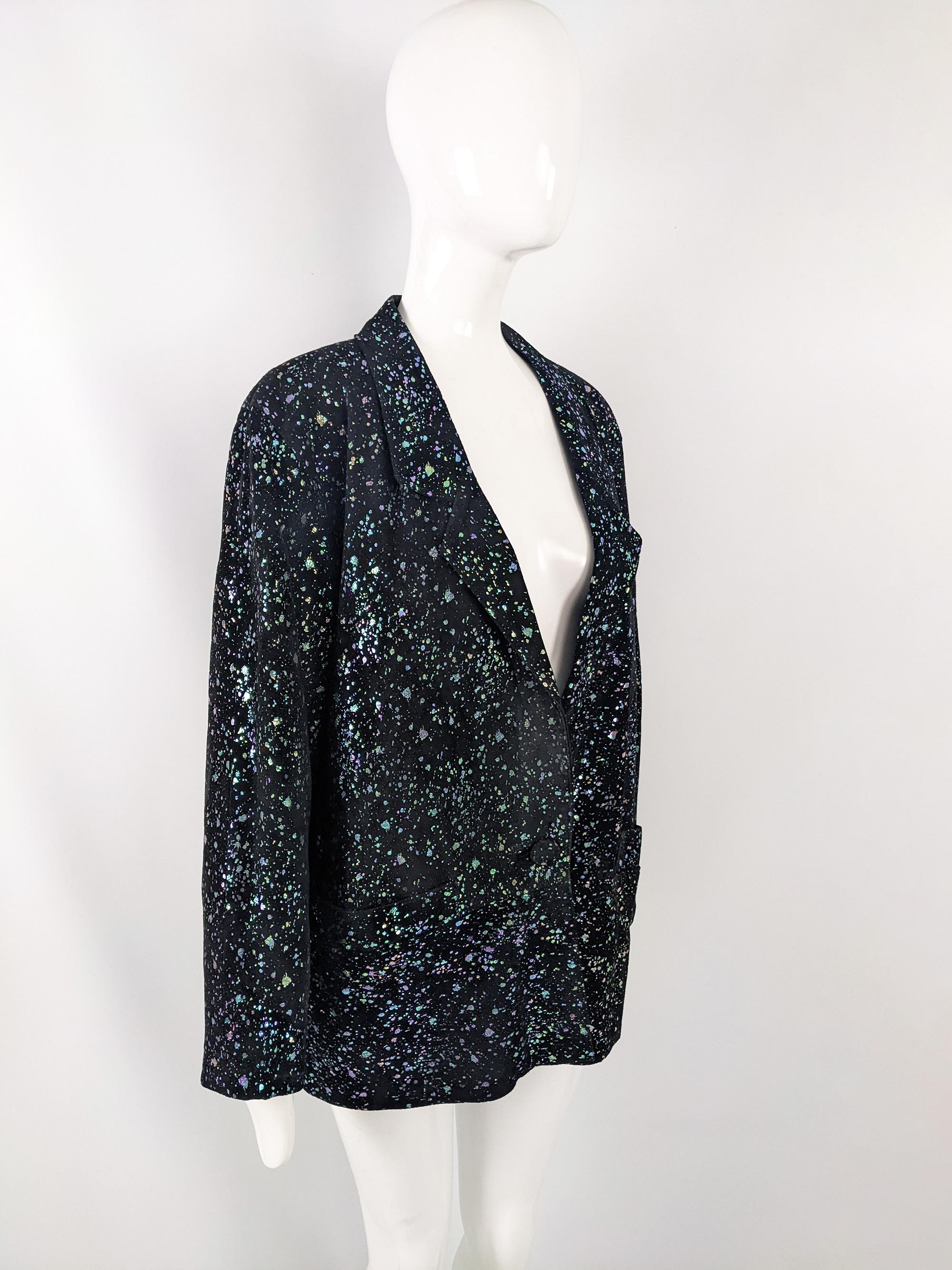 Gavin Brown Vintage 80s Black Suede Holographic Iridescent Print Jacket, 1980s For Sale 2