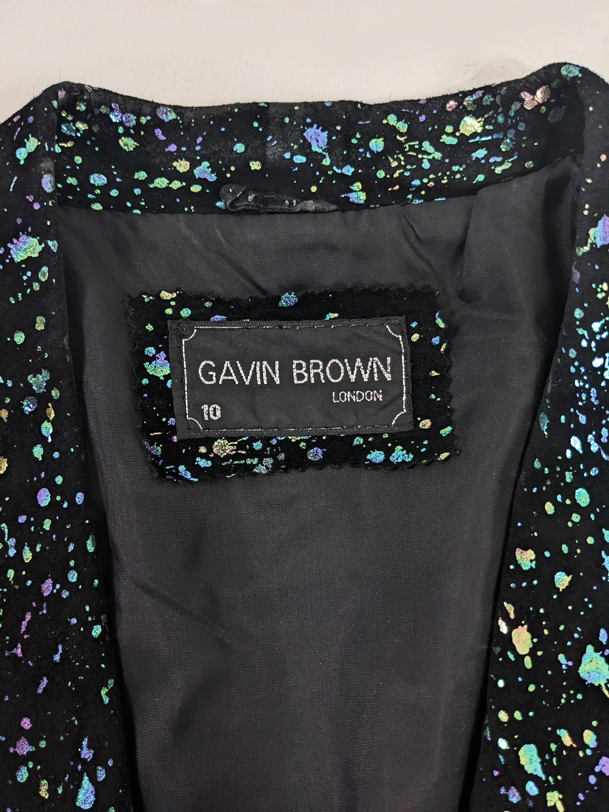 Gavin Brown Vintage 80s Black Suede Holographic Iridescent Print Jacket, 1980s For Sale 4