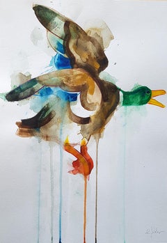 Gavin Dobson, Flying Duck, Original Art, Contemporary Kitsch Art, Watercolour