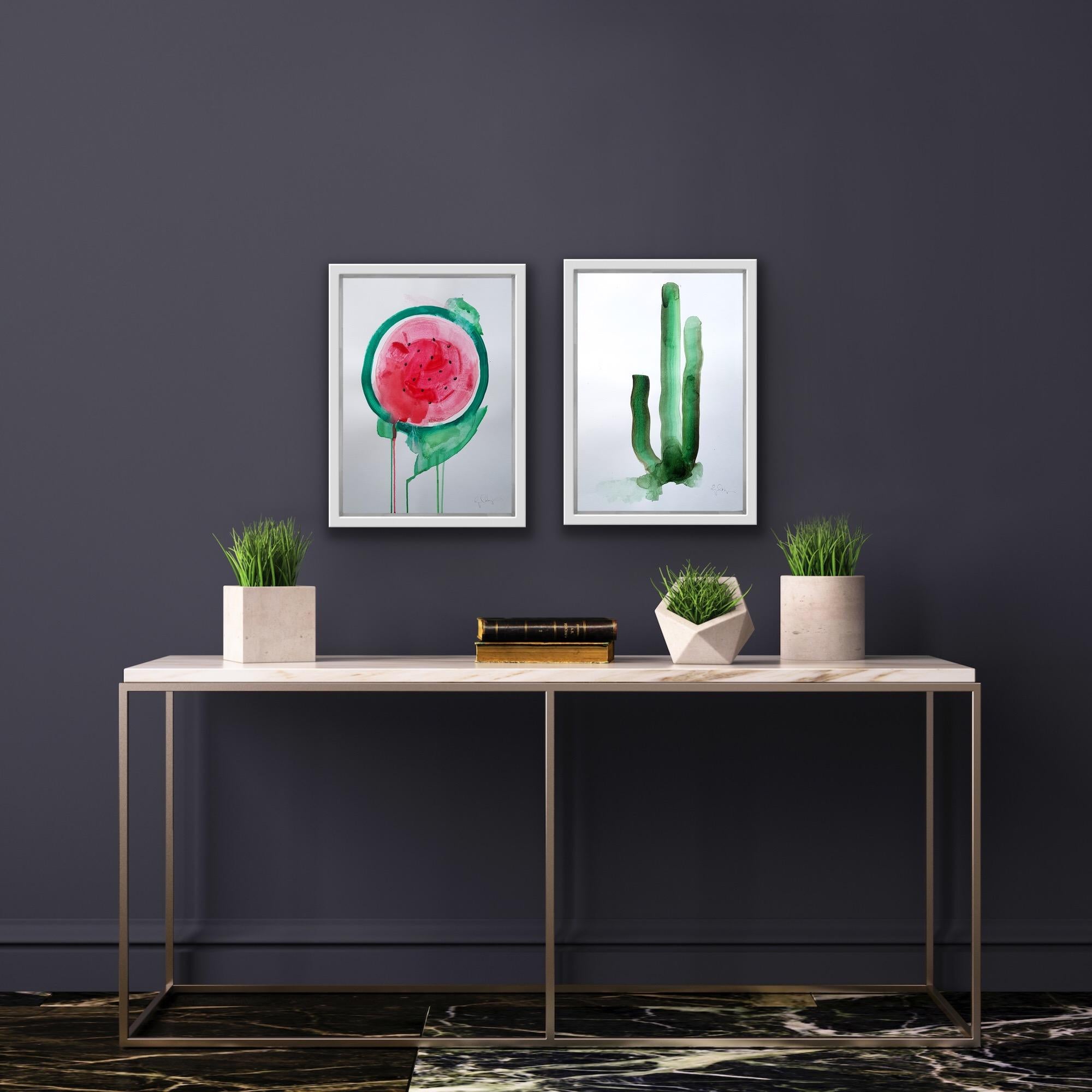 Watermelon and Cactus Painting Diptych 2