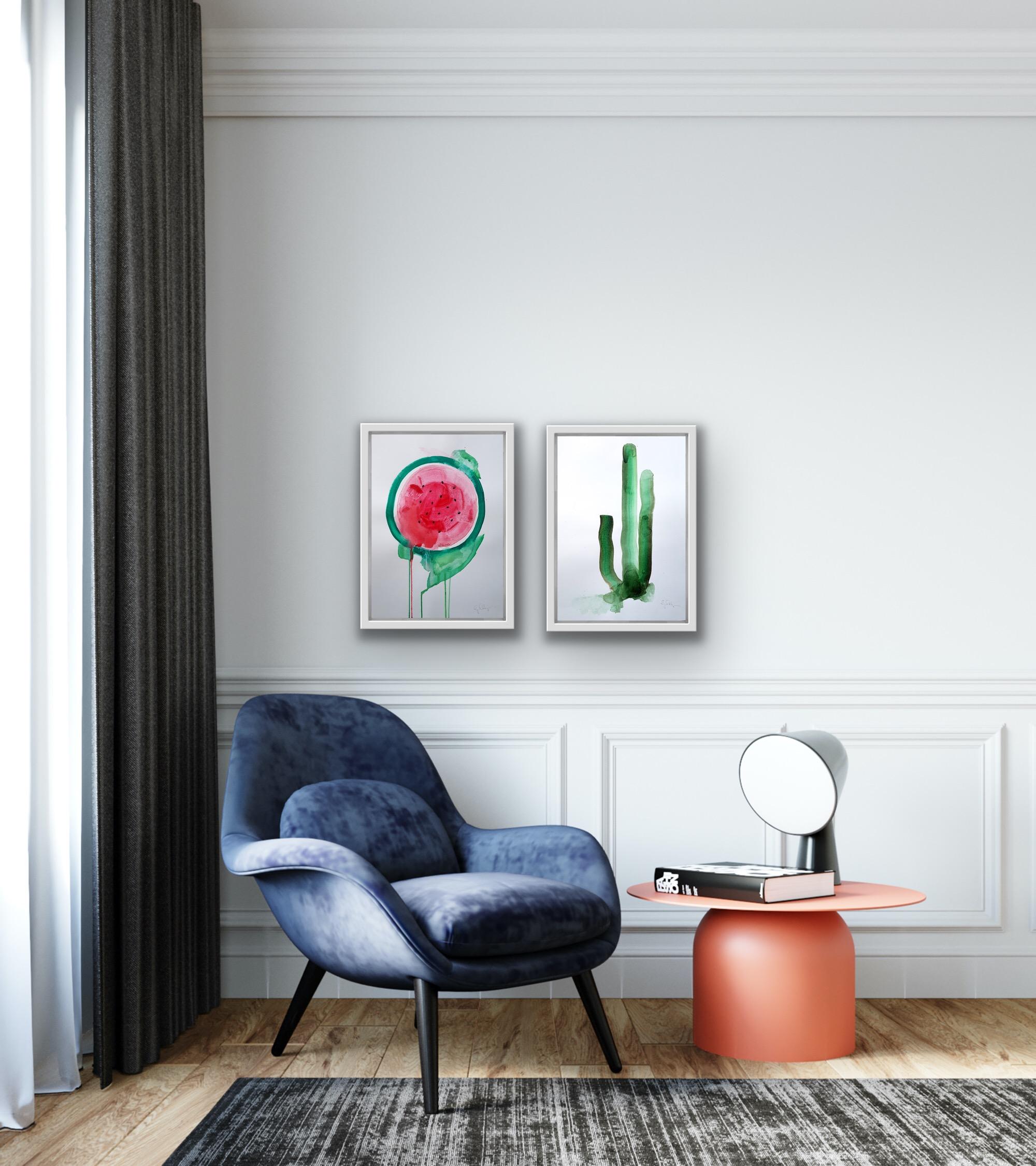 Watermelon and Cactus Painting Diptych - Art by Gavin Dobson