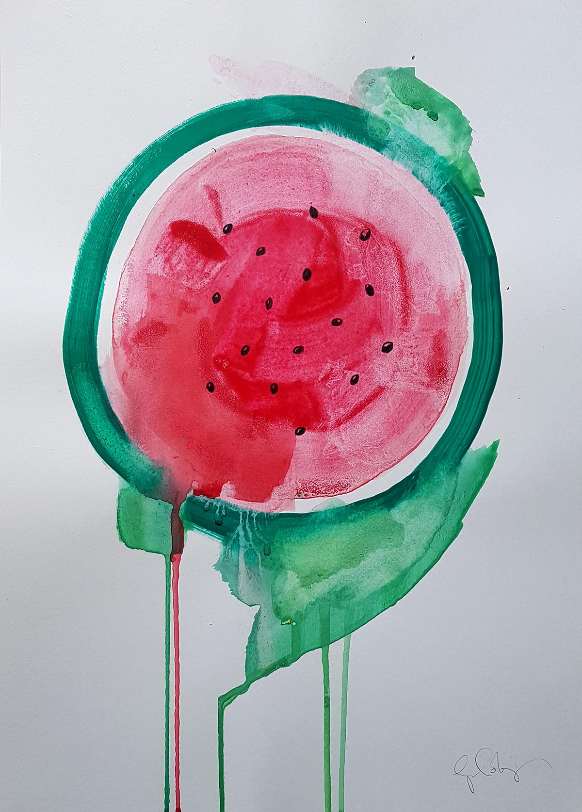 Watermelon and Cactus Painting Diptych - Contemporary Art by Gavin Dobson
