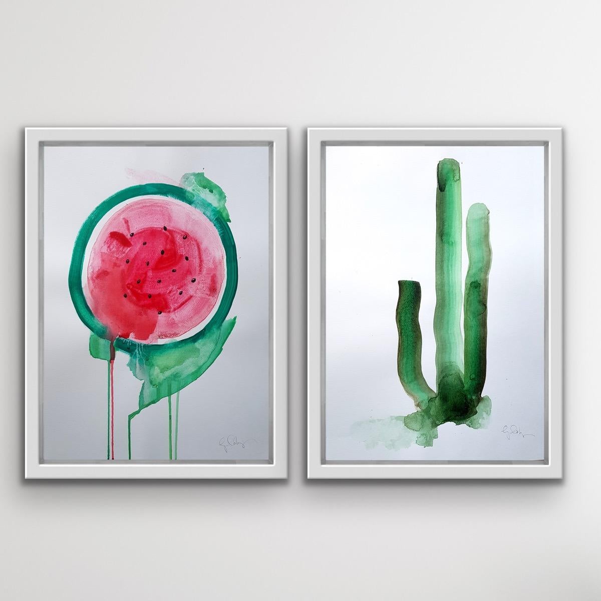 Watermelon and Cactus Painting Diptych