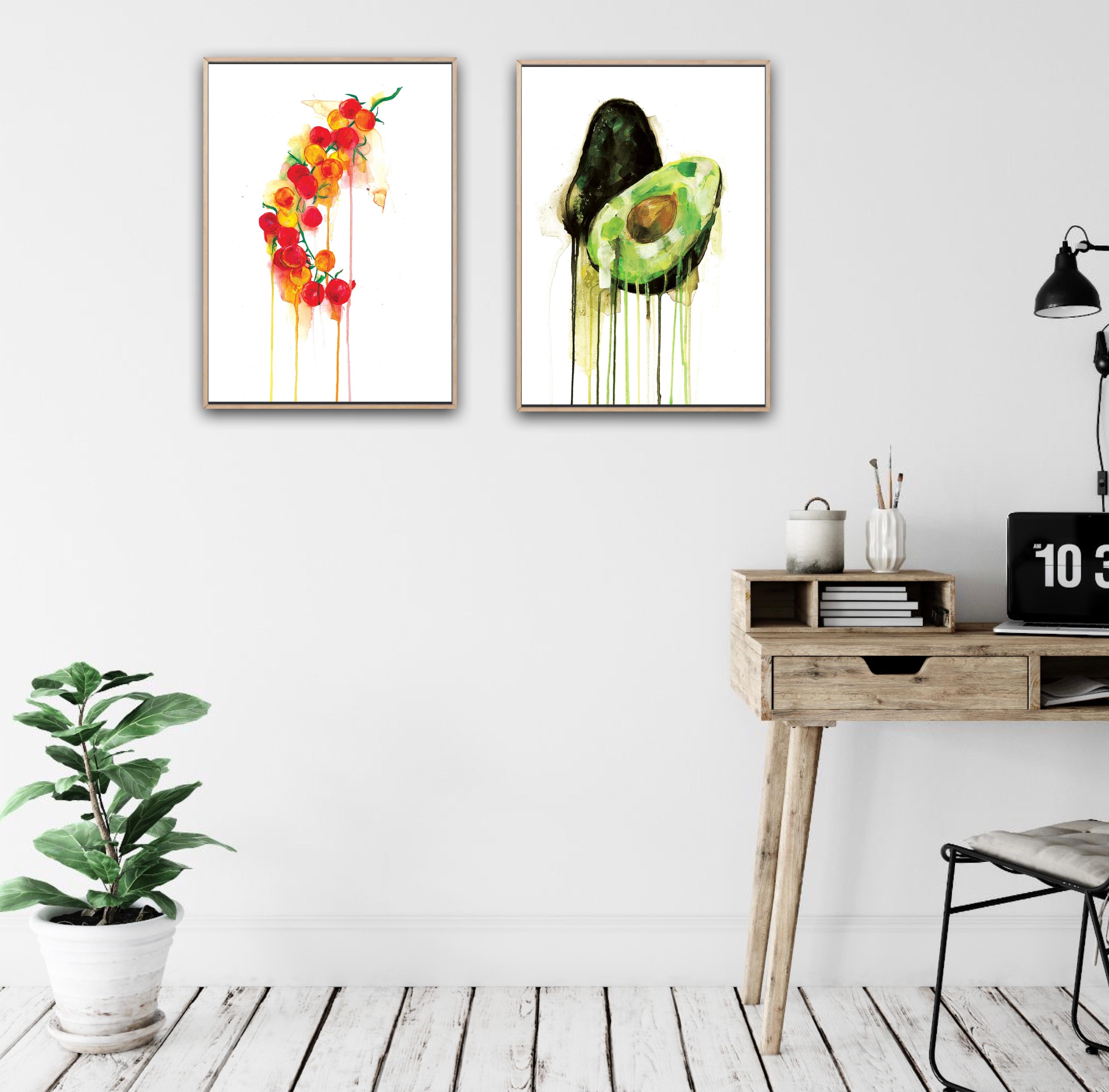 Avocado and Tomato Vine Diptych, Limited edition print, Food art - Contemporary Print by Gavin Dobson