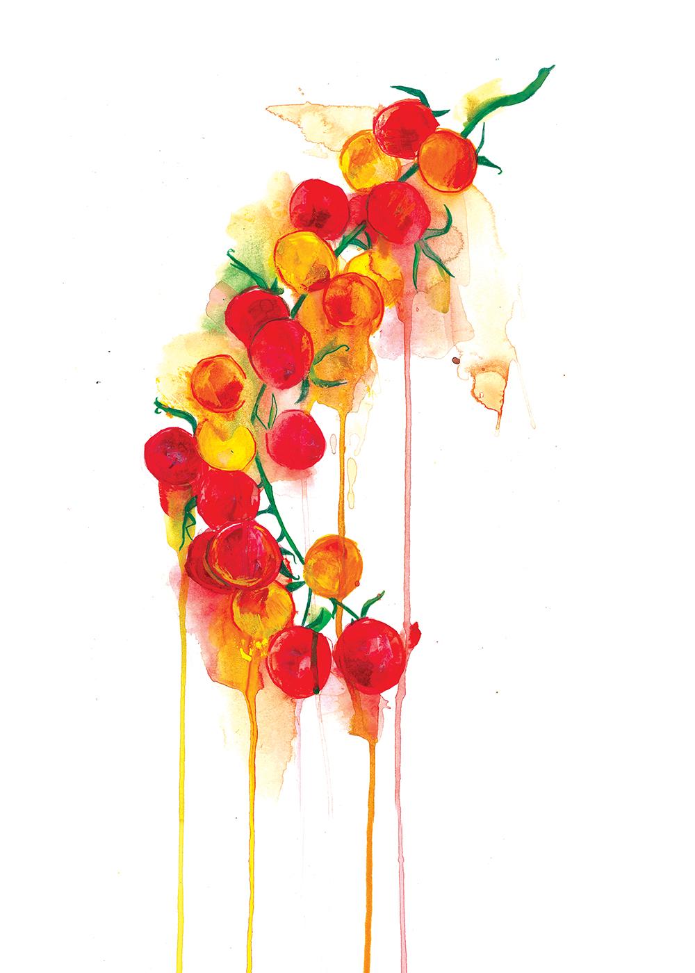 Avocado and Tomato Vine Diptych, Limited edition print, Food art For Sale 1
