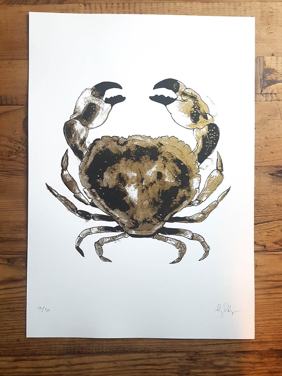 Granchio d'oro DI Gavin Dobson, Arte animale contemporanea, Arte oro, Arte accessibile in vendita 1