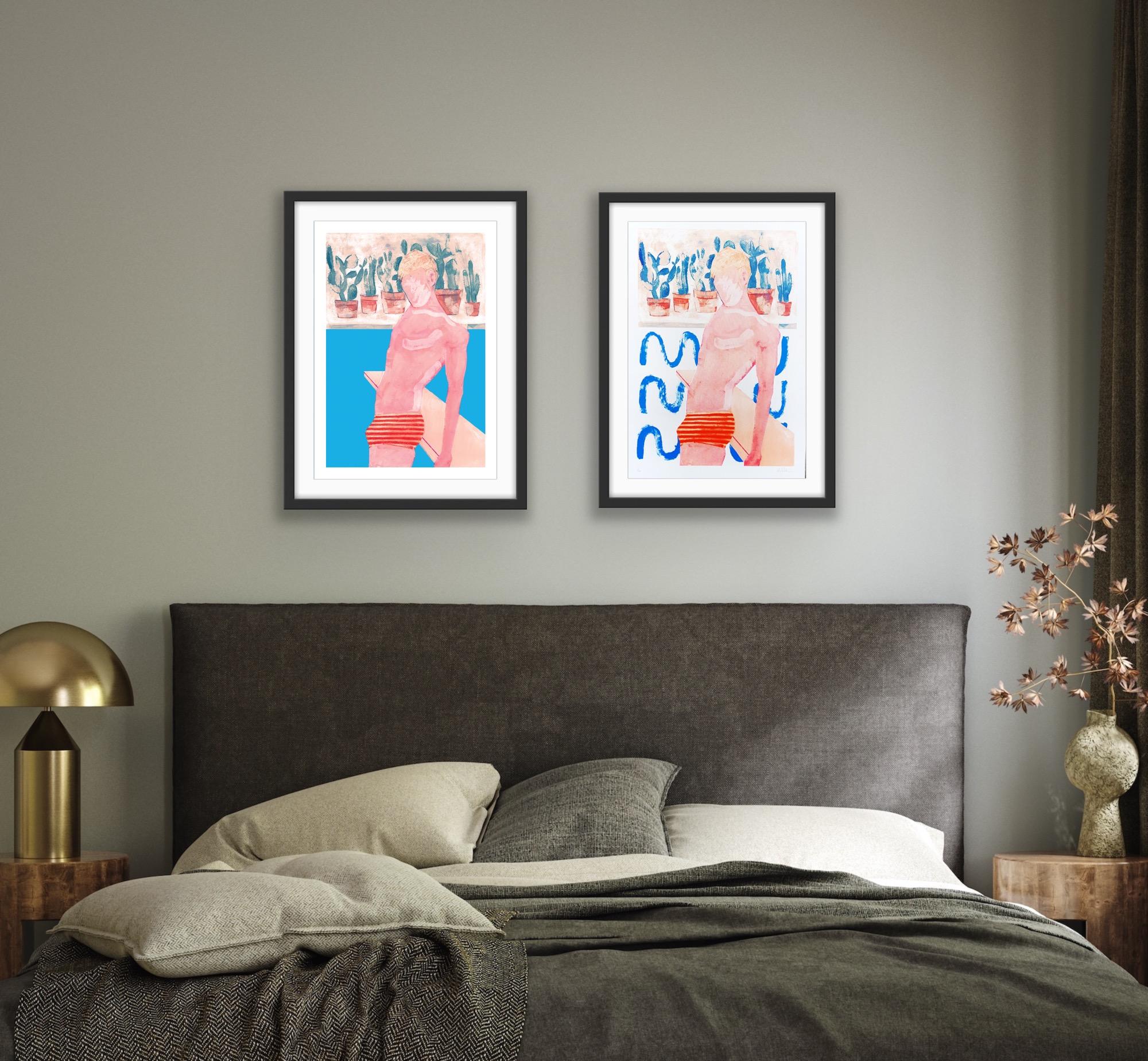Diptych of Pool Boy and Pool Boy Ripples, Limited Edition Art print, Swimming - Print by Gavin Dobson