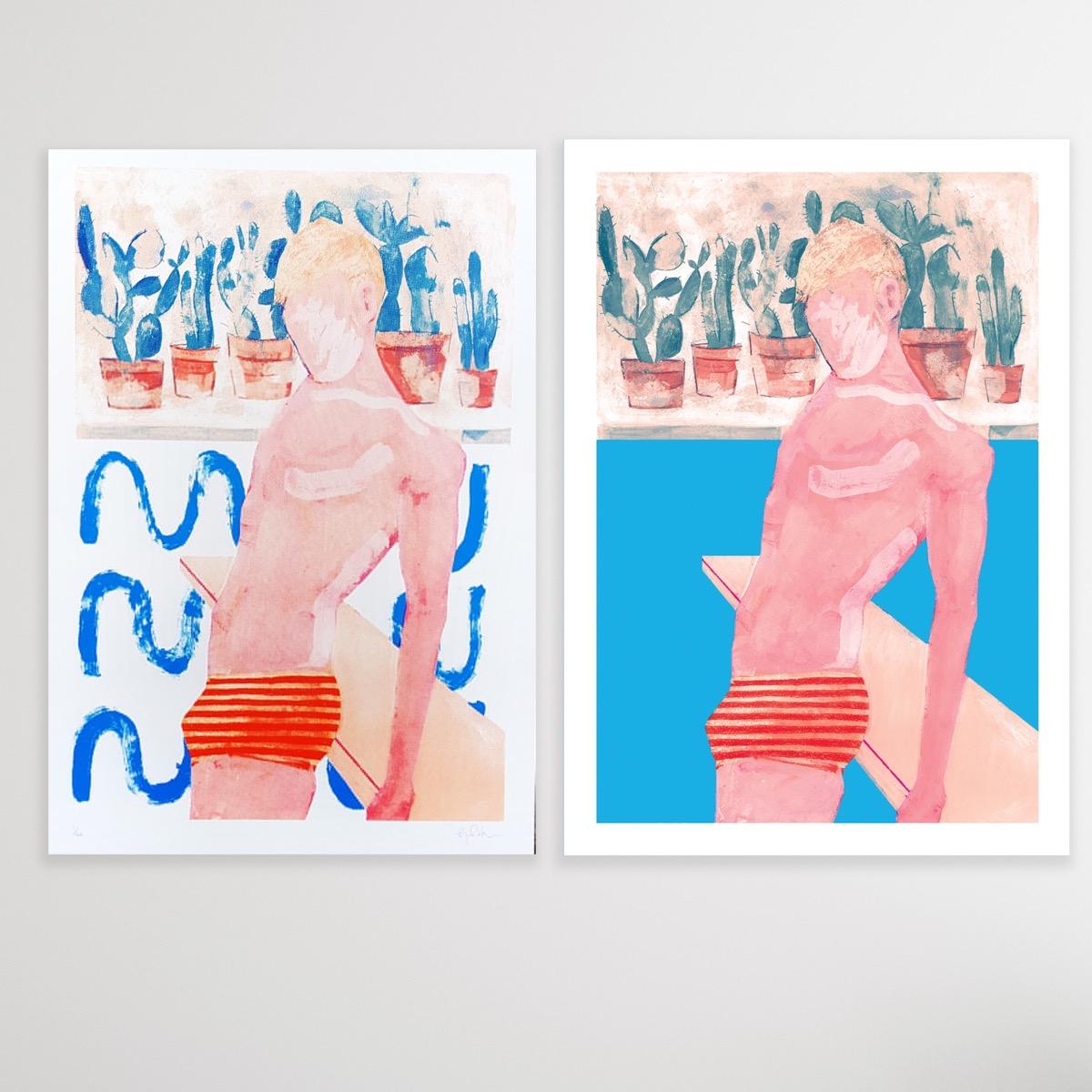 Gavin Dobson Portrait Print - Diptych of Pool Boy and Pool Boy Ripples, Limited Edition Art print, Swimming