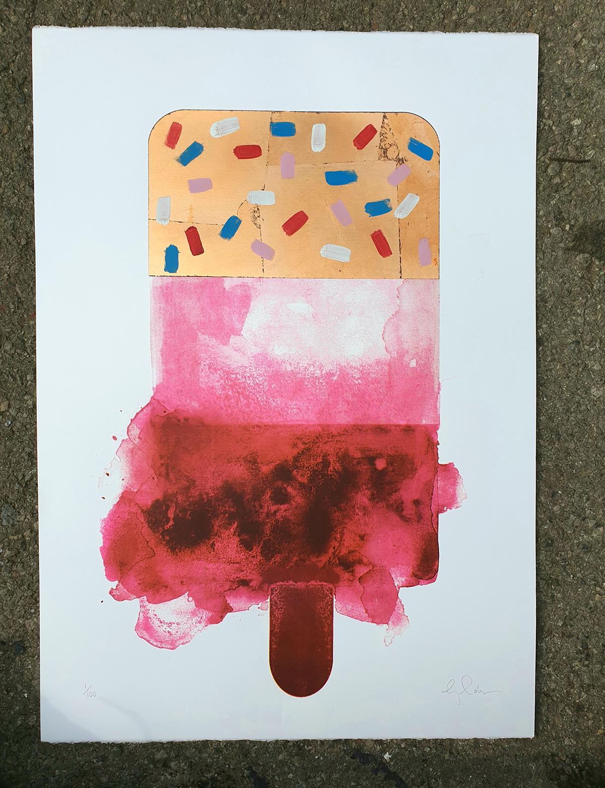 Fab Gold, Pop Art Style Prints, Bright Contemporary Food Art, Gold Ice cream Art 2