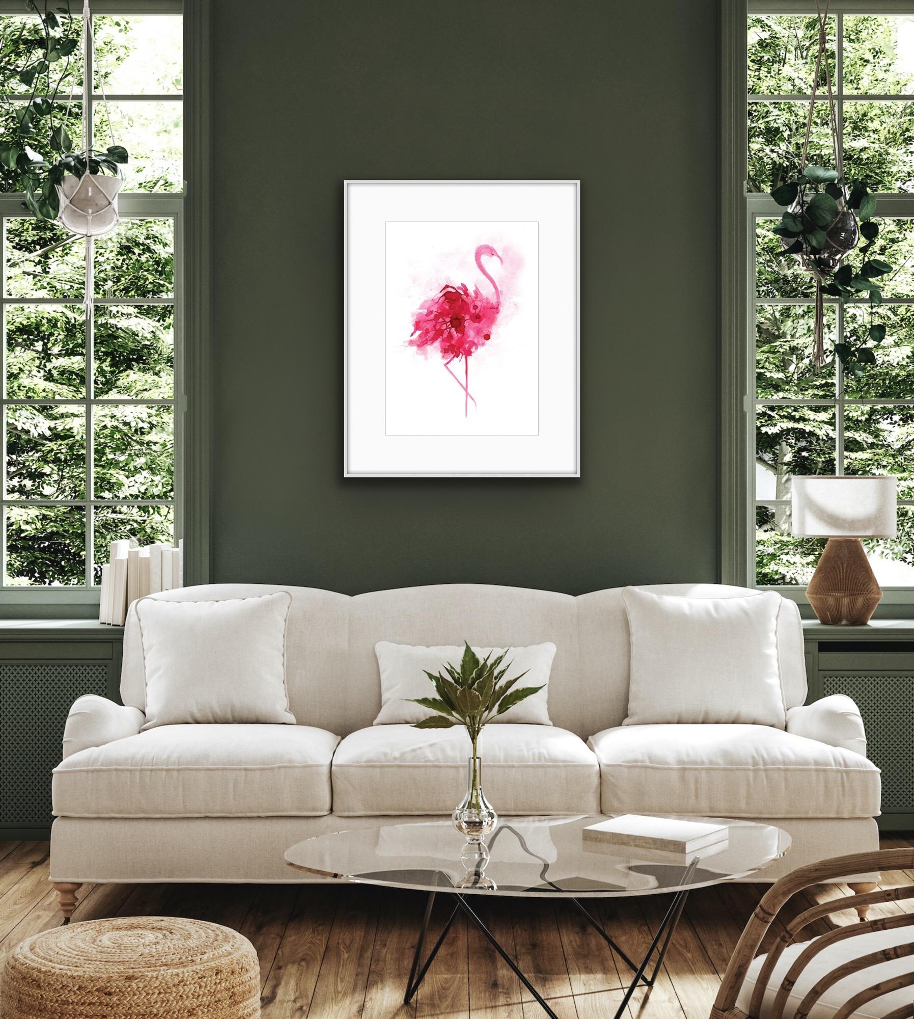 Flamingo .

A beautiful CYMK silk screen print by Gavin Dobson.

Based on an original watercolour painting of this iconic bird, this popular piece of art is individually hand printed by the artist using half tones to create the layered pinks and