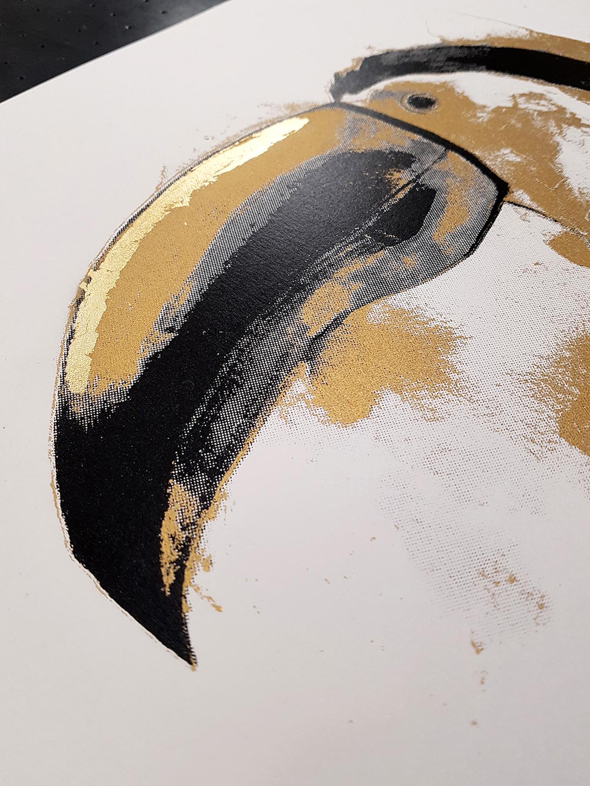 Gavin Dobson, Toucan Gold, sérigraphie en édition limitée, Art des oiseaux, AnimalArt en vente 3