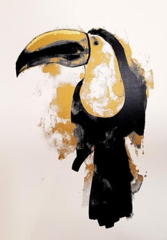 Gavin Dobson, Toucan Gold, sérigraphie en édition limitée, Art des oiseaux, AnimalArt