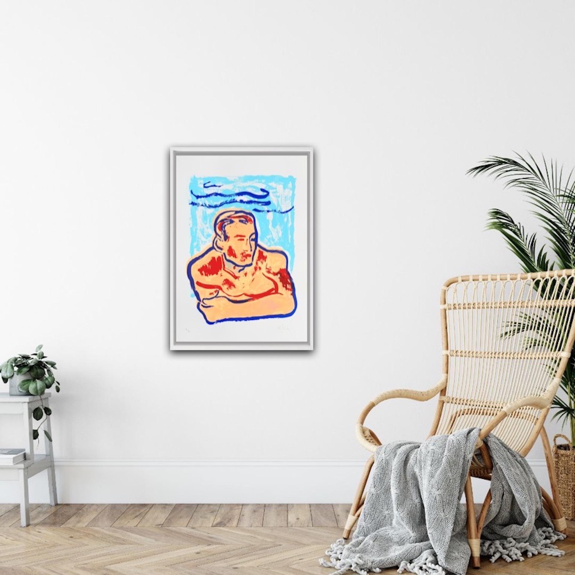 He’s Bold and bright and the perfect reflection of summer. 4 layer screen print with a final translucent fluorescent orange layer. Based on one of my brand new oil paintings ‘Hey Jimmy’ is a nod to happy days lounging in a pool.

ADDITIONAL