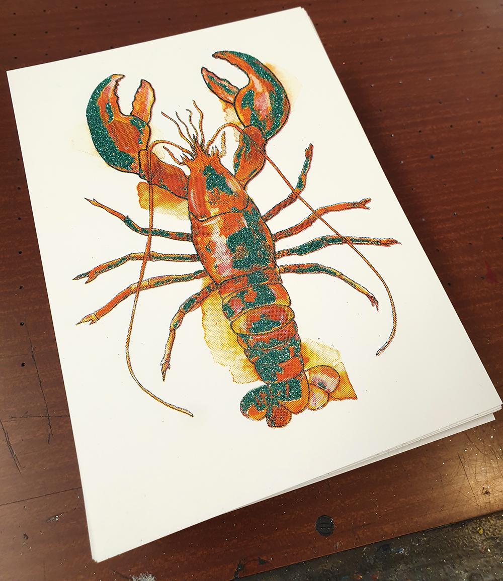 Mini langosta, Impresión hecha a mano, Impresión animal, Arte langosta, Arte marino - Print Blanco de Gavin Dobson