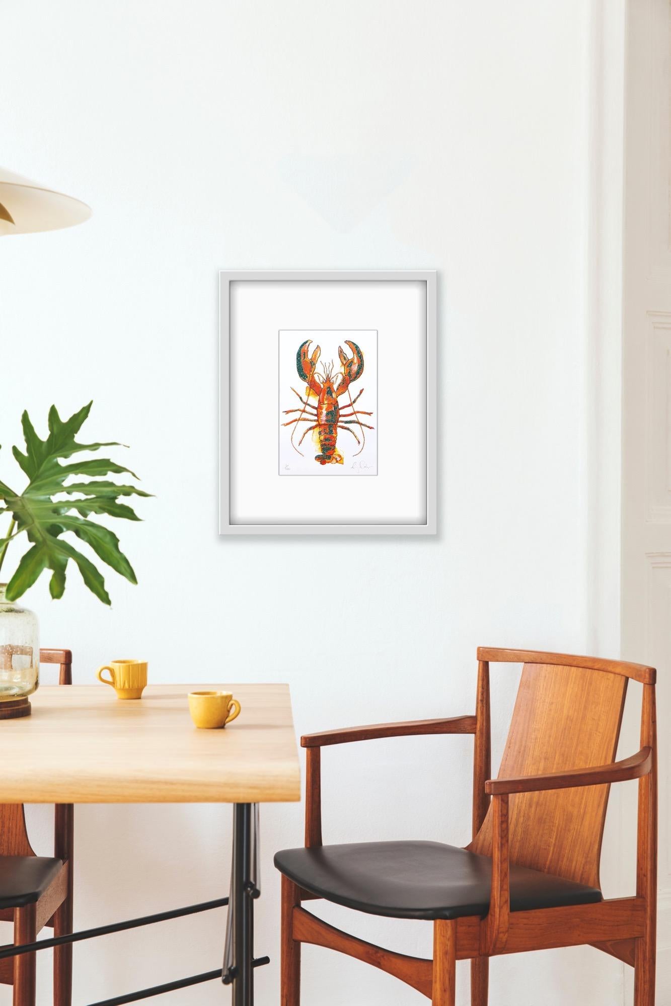 Mini langosta, Impresión hecha a mano, Impresión animal, Arte langosta, Arte marino en venta 1