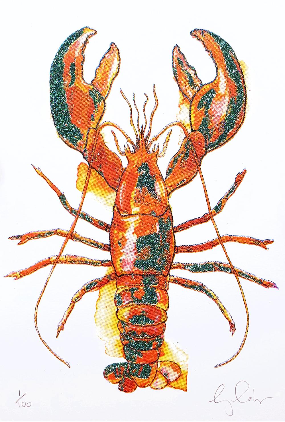 Mini aragosta, Stampa fatta a mano, Stampa animale, Arte dell'aragosta, Arte del mare