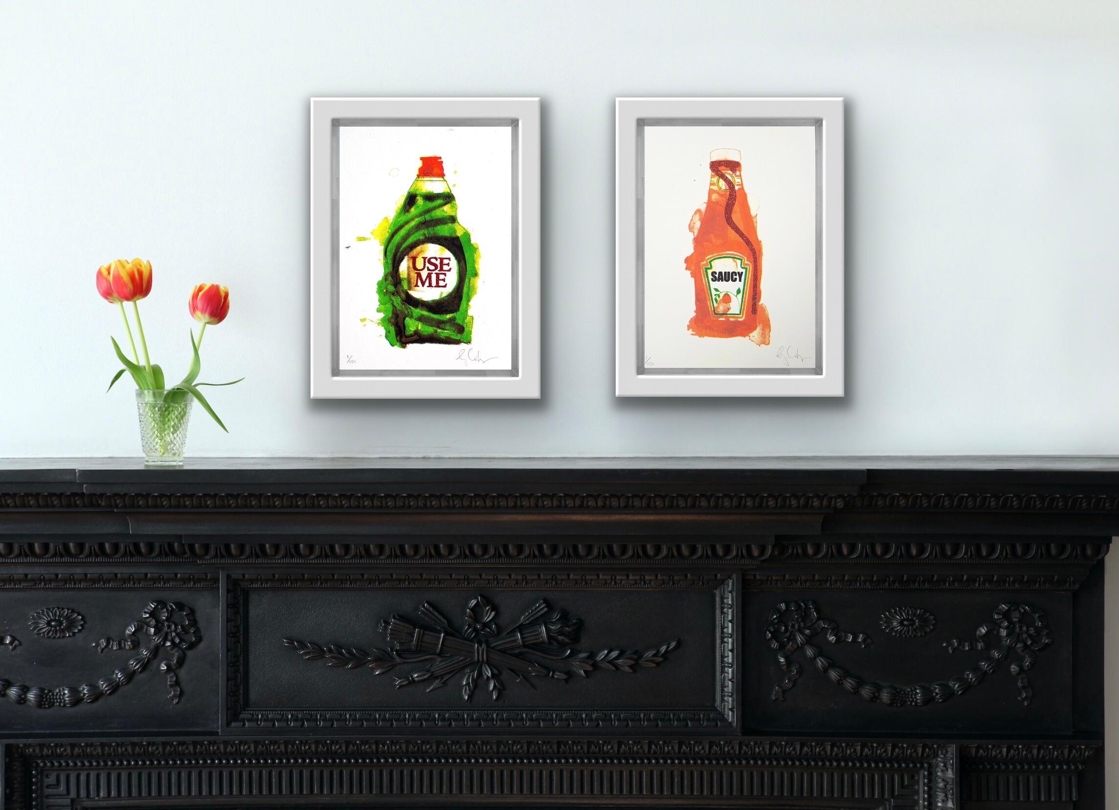 Mini Saucy and Use Me Mini diptych - Gray Still-Life Print by Gavin Dobson
