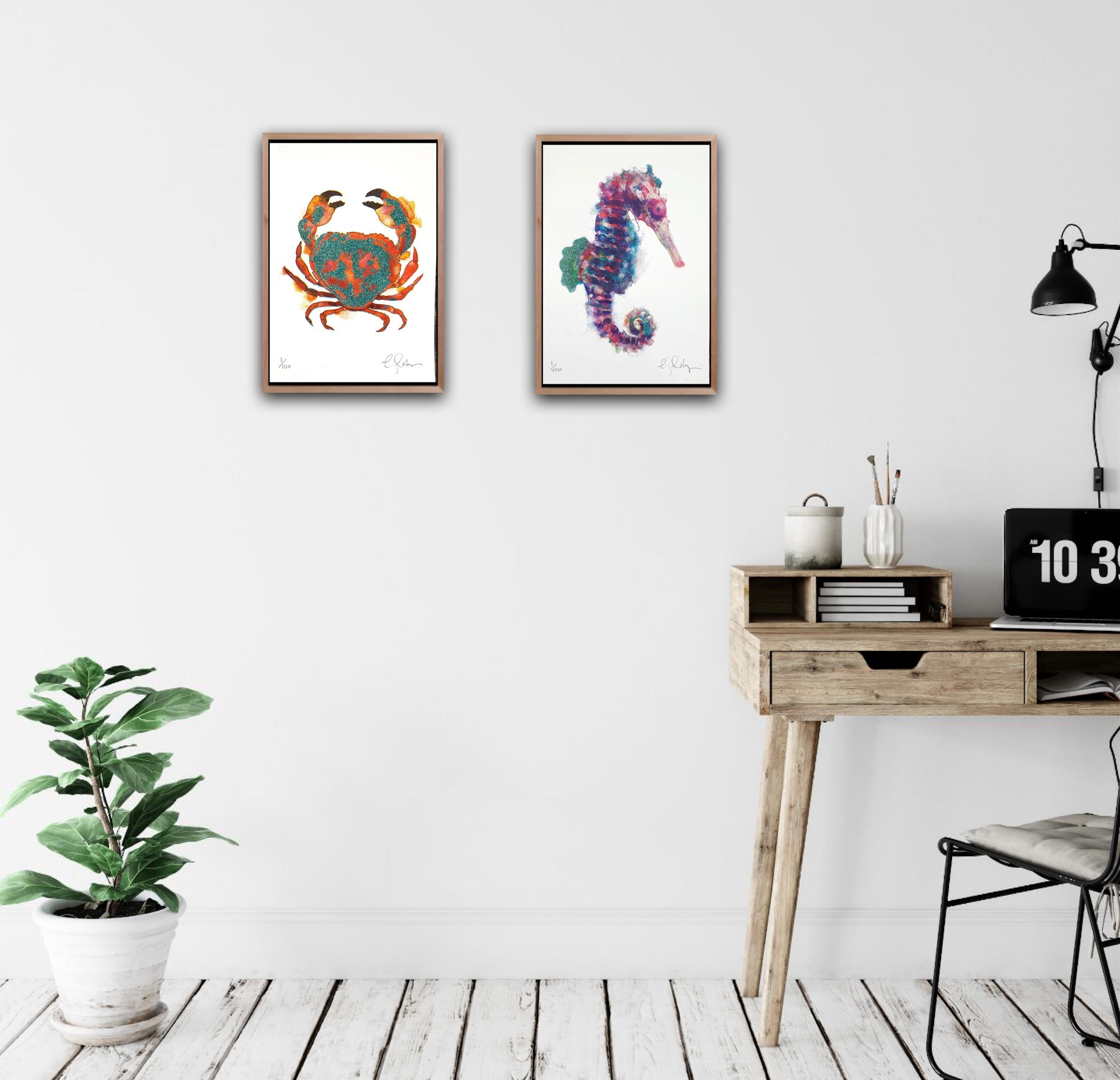 Mini Sea horse and Mini crab by Gavin Dobson, Limited edition diptych, Pop art For Sale 1