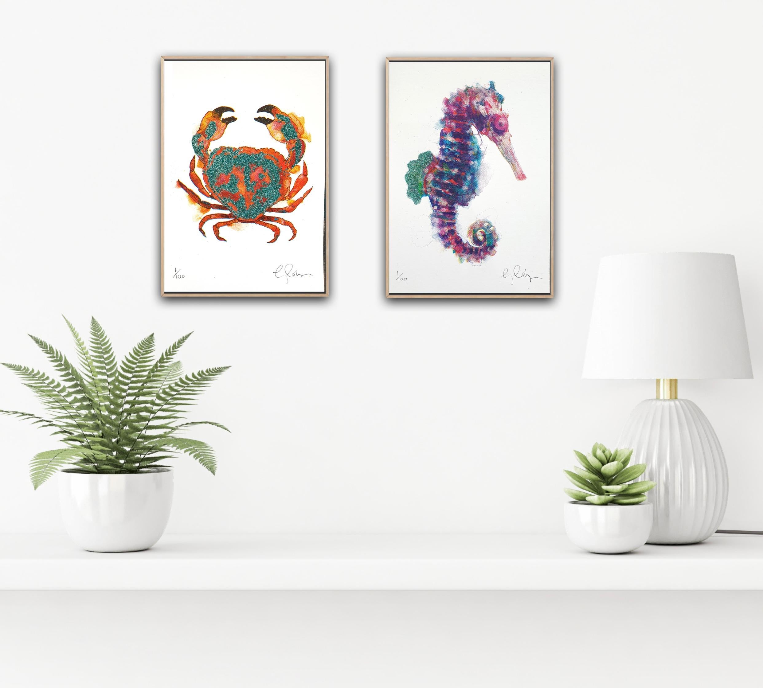 Mini Sea horse and Mini crab by Gavin Dobson, Limited edition diptych, Pop art For Sale 2