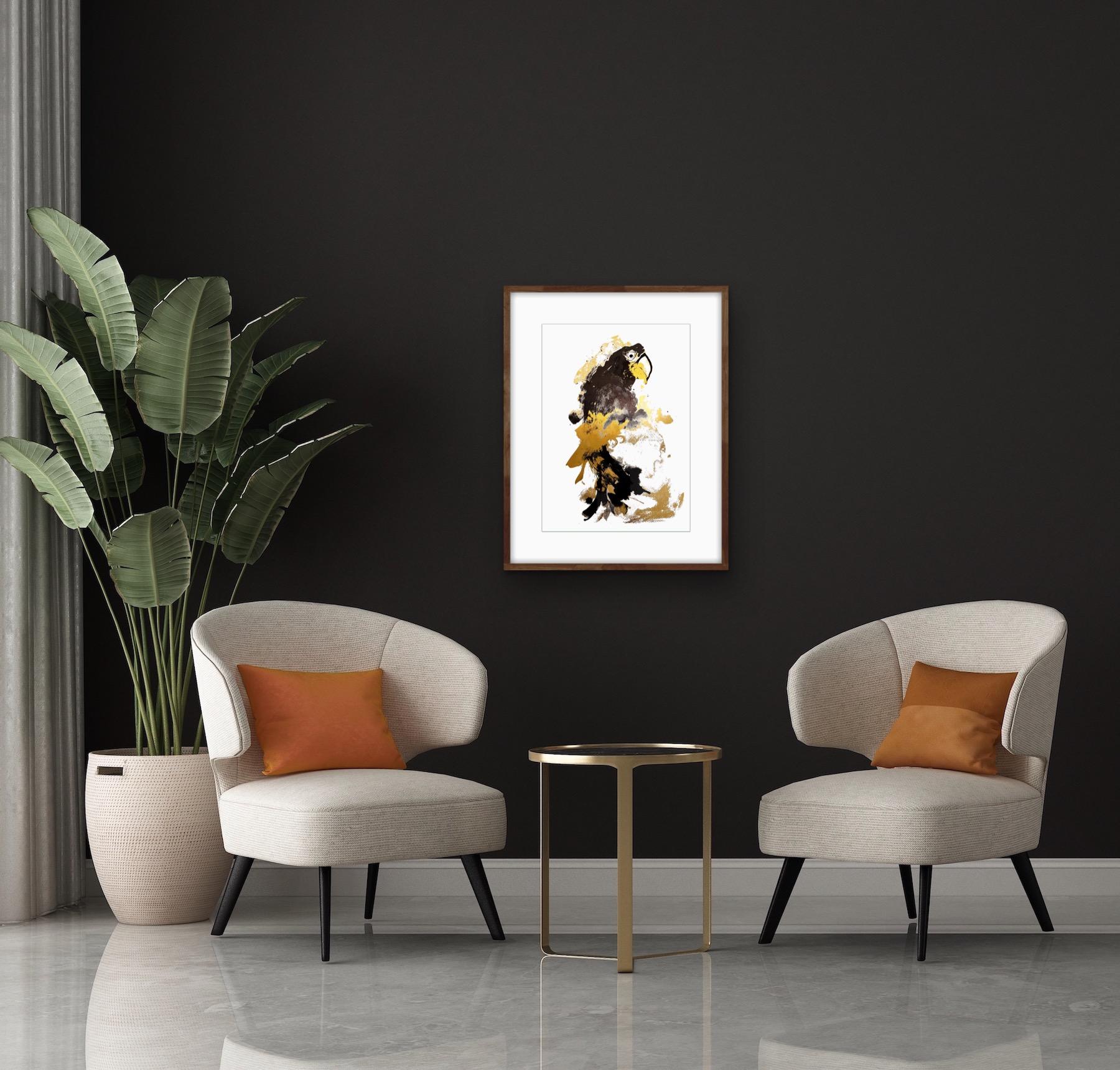 Parrot Gold, edizione di 50, arte degli uccelli, arte accessibile, arte gialla e nera 6