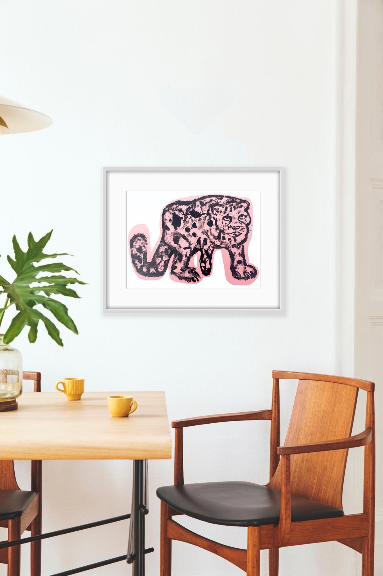 Pantera rosa, Impresión hecha a mano, Impresión animal, Arte pantera, Animal rosa en venta 2