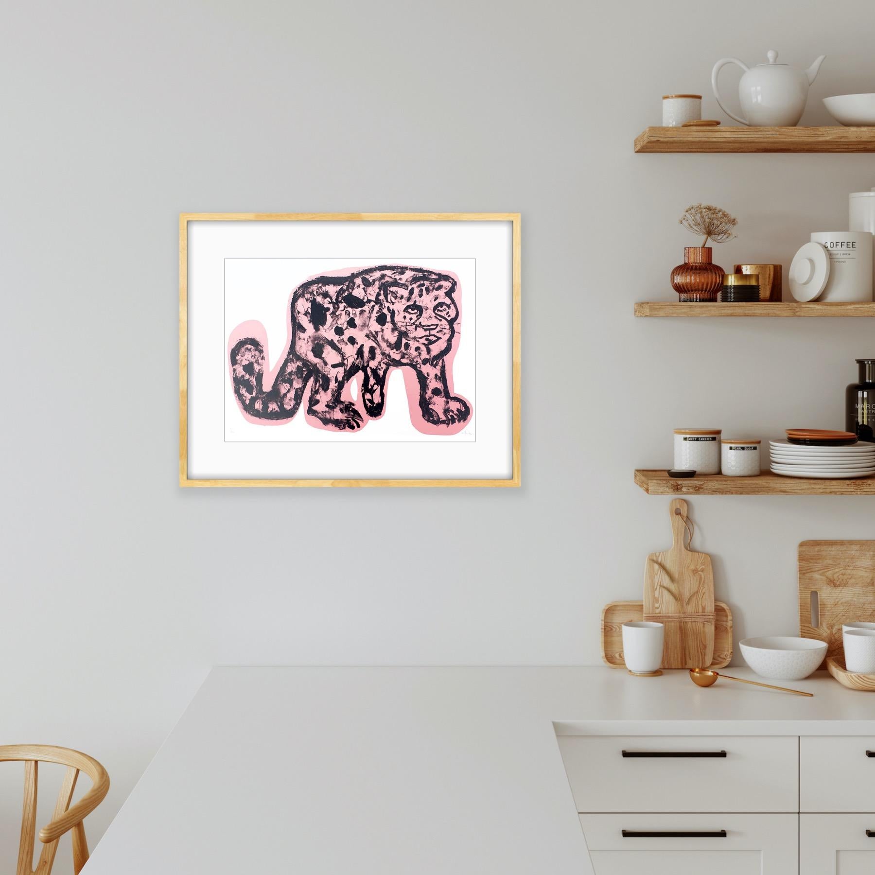 Pantera rosa, Impresión hecha a mano, Impresión animal, Arte pantera, Animal rosa en venta 3