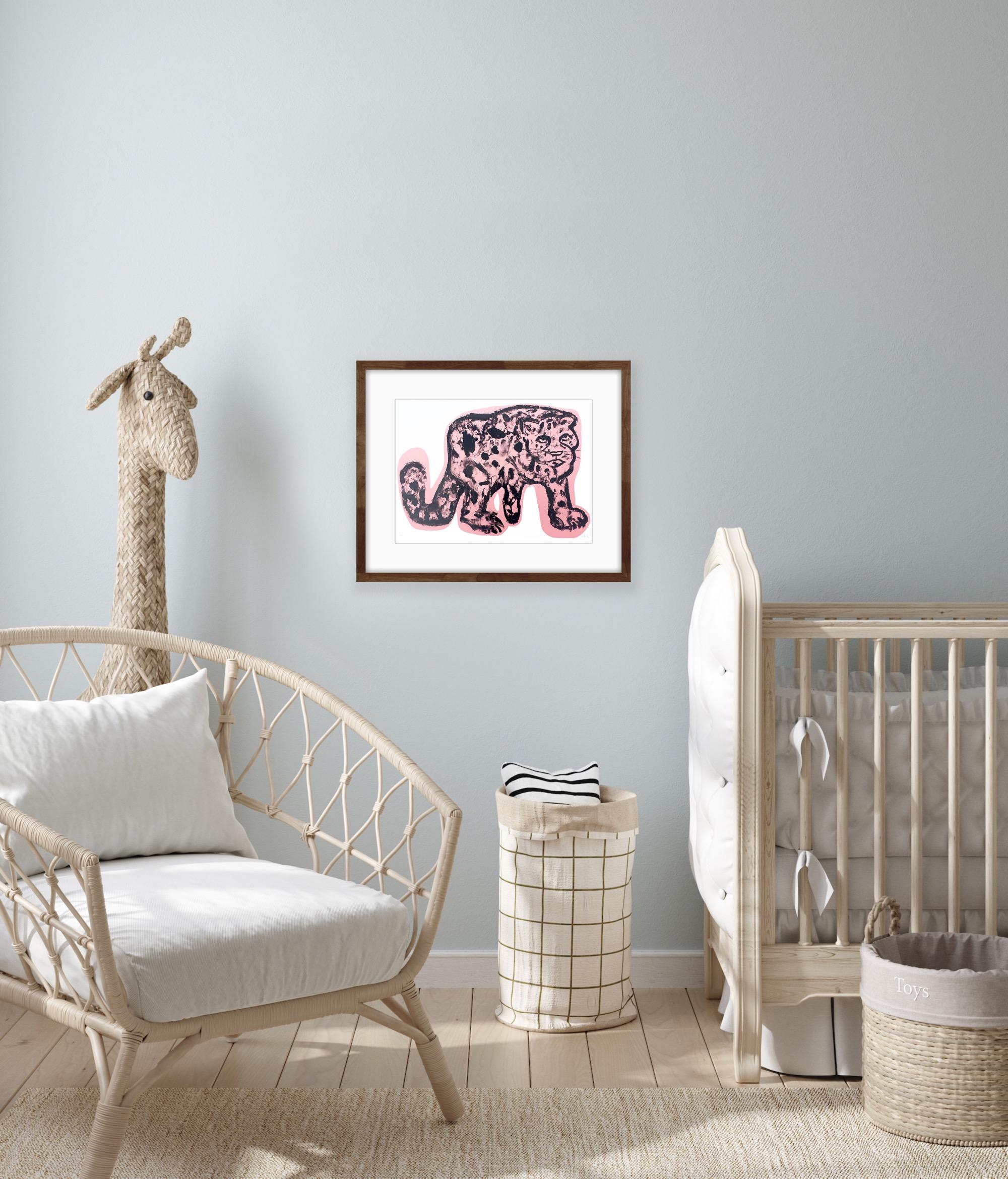 Pantera rosa, Impresión hecha a mano, Impresión animal, Arte pantera, Animal rosa en venta 4