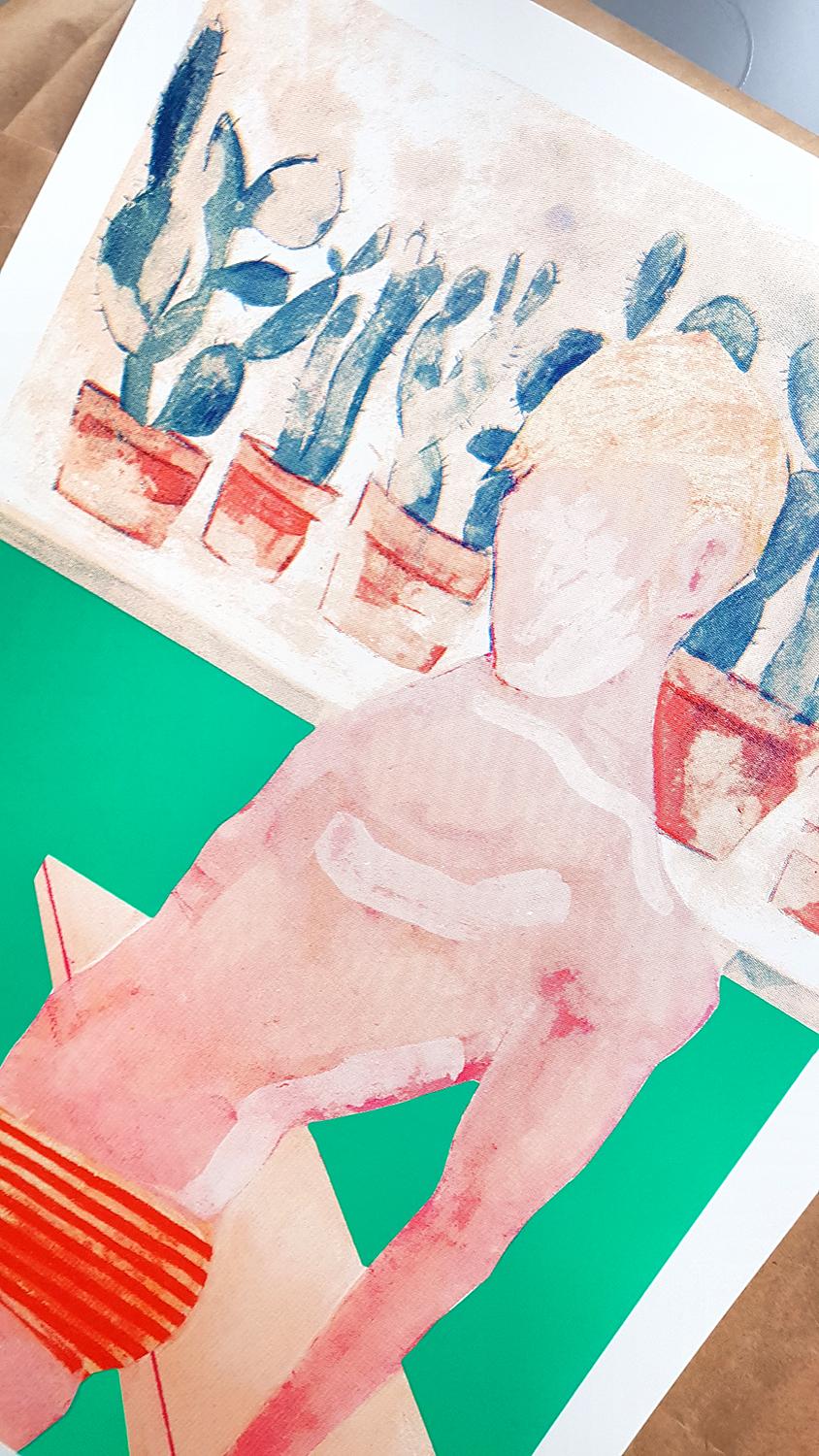 Pool Boy - Aqua, Pop Art screen-print, Figurative art, David Hockney style art For Sale 4