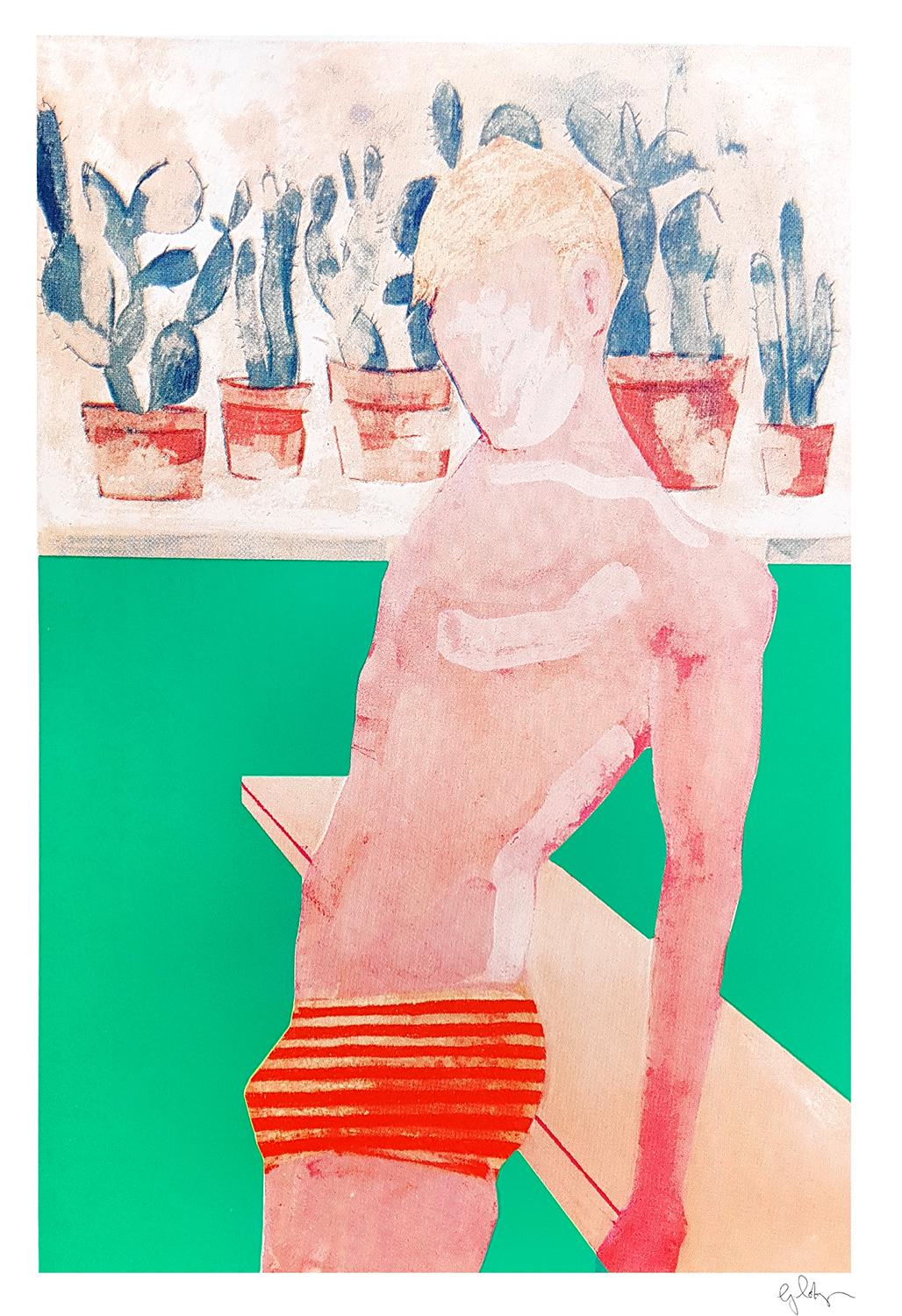 Gavin Dobson Figurative Print - Pool Boy - Aqua, Pop Art screen-print, Figurative art, David Hockney style art