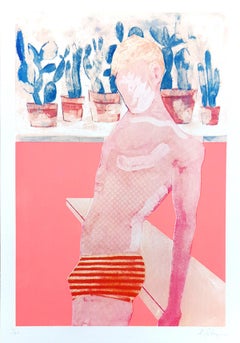 Ragazzo della piscina - Fluro, arte pop brillante, serigrafia fatta a mano, arte figurativa