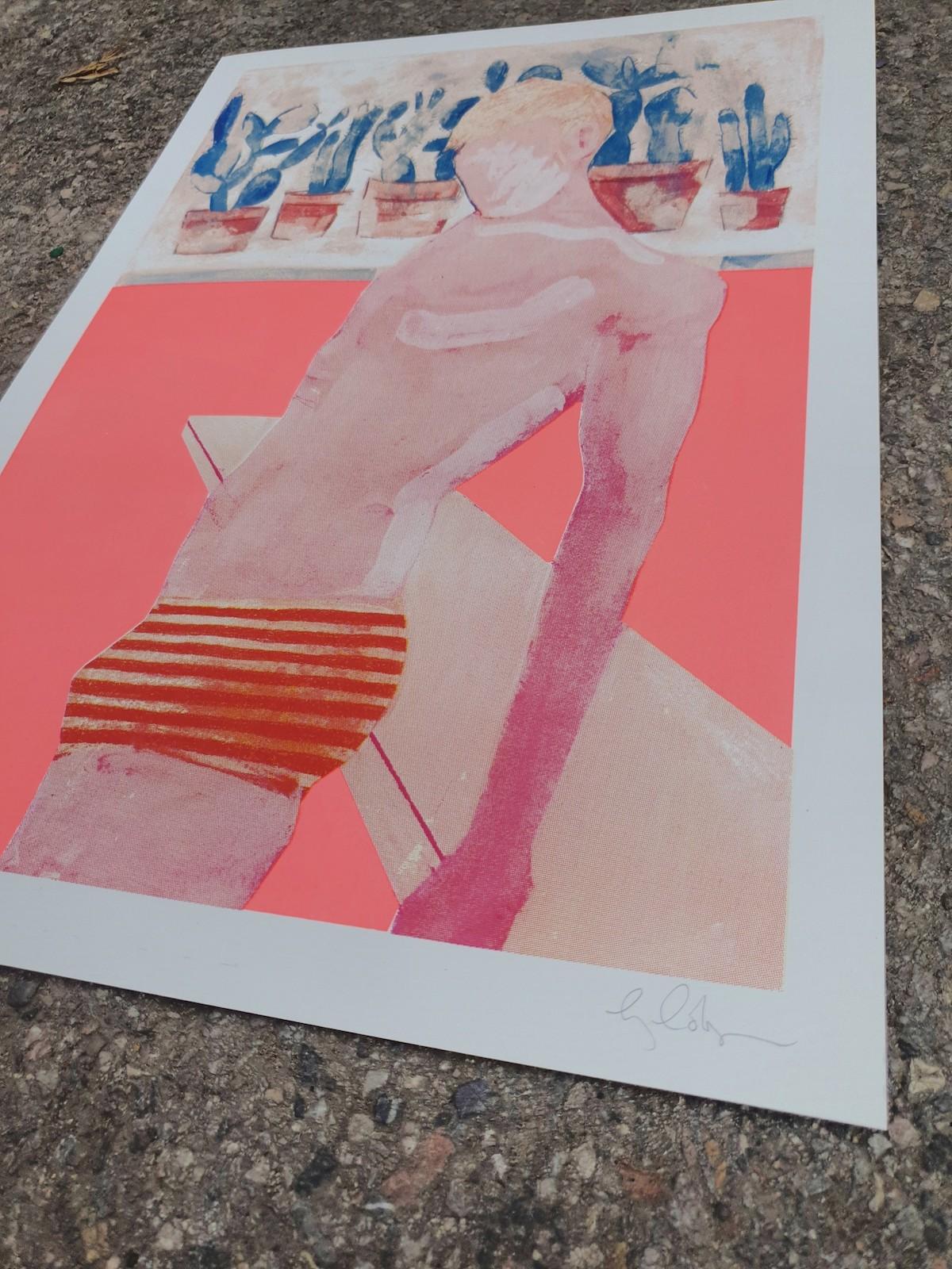 Fluro, figure masculine, impression Pop Art d'été, art de style David Hockney en vente 1