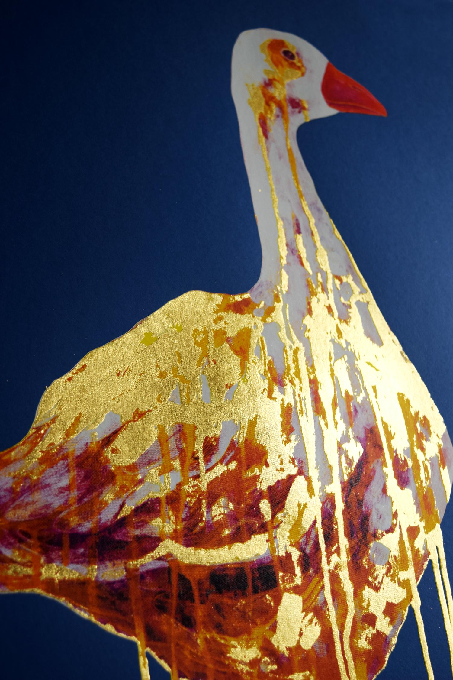 The Golden Goose, Arte animal, Arte pájaro, Arte azul y dorado, Arte declaración en venta 1